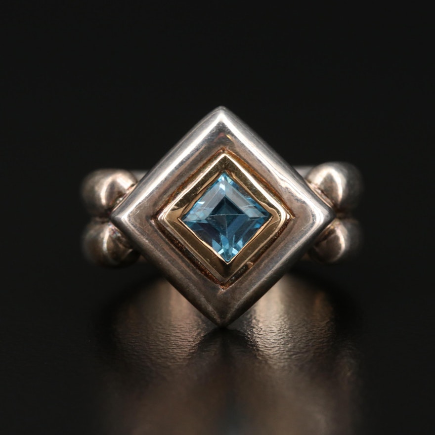 Sterling Silver Topaz Ring with 14K Accent