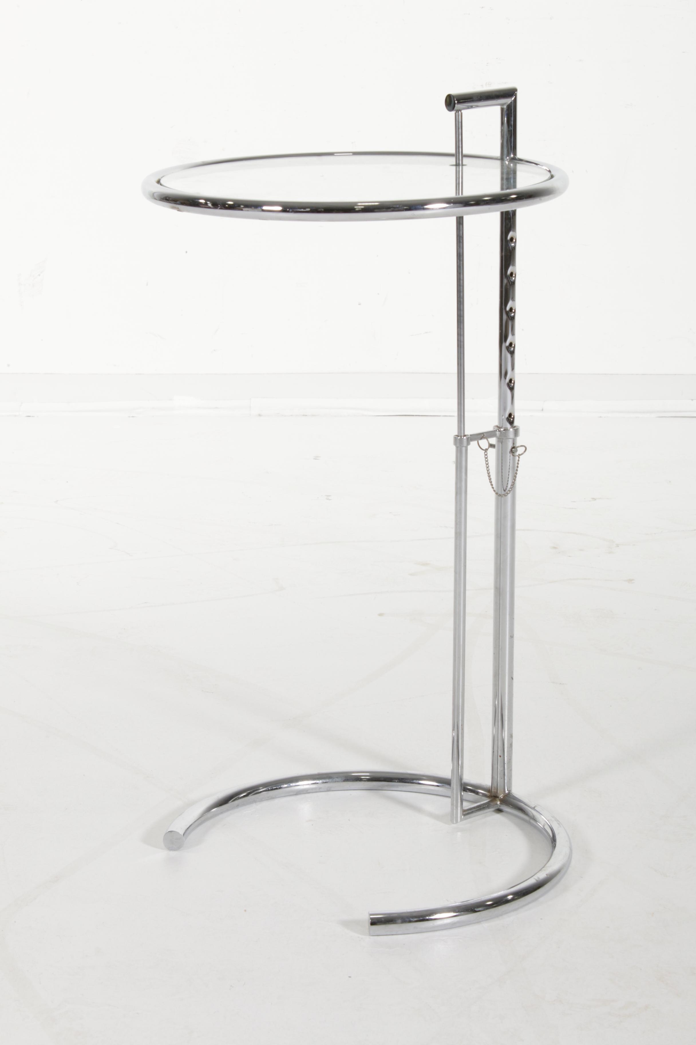 Chrome and Glass Adjustable-Height End Table, after a Design by Greta Grossman