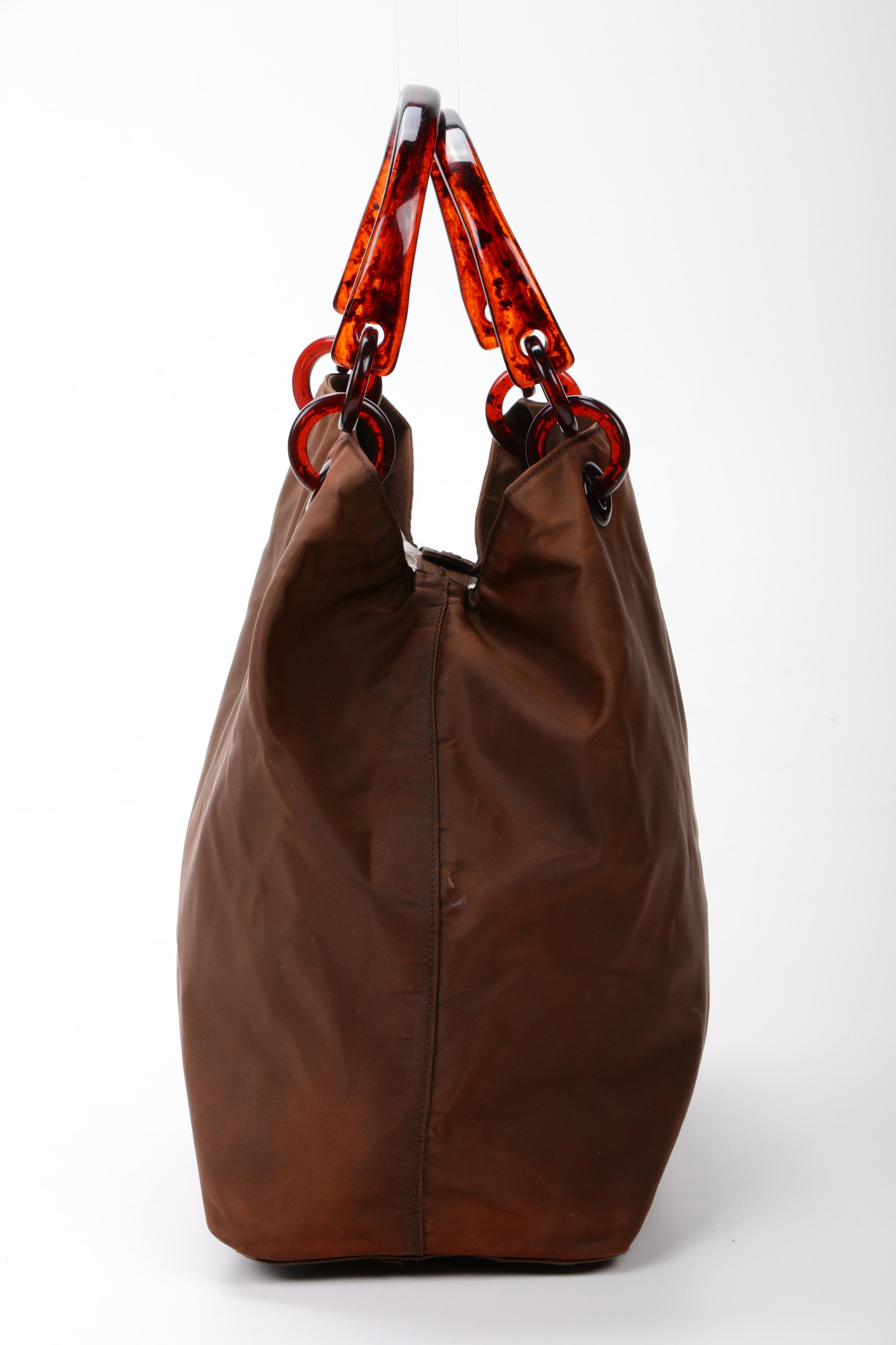 Prada Brown Nylon and Lucite Top Handle Tote Bag