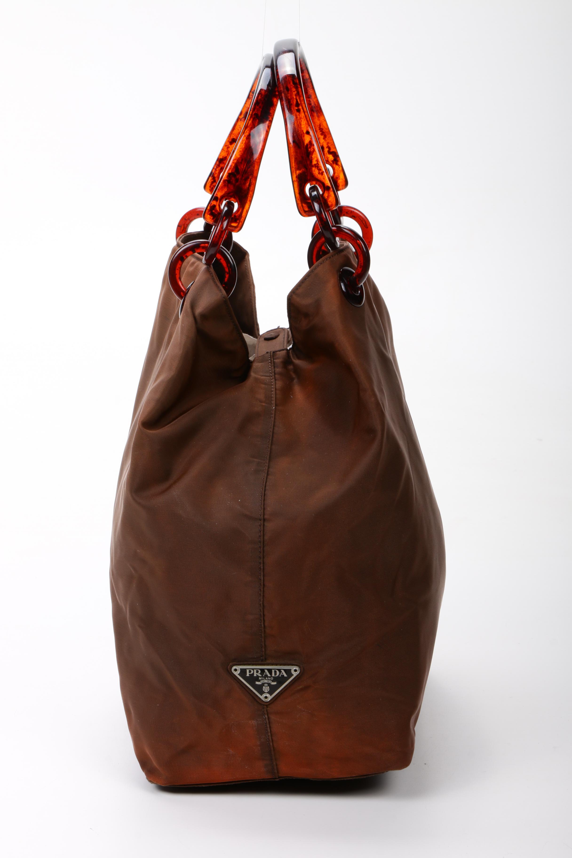 Prada Brown Nylon and Lucite Top Handle Tote Bag