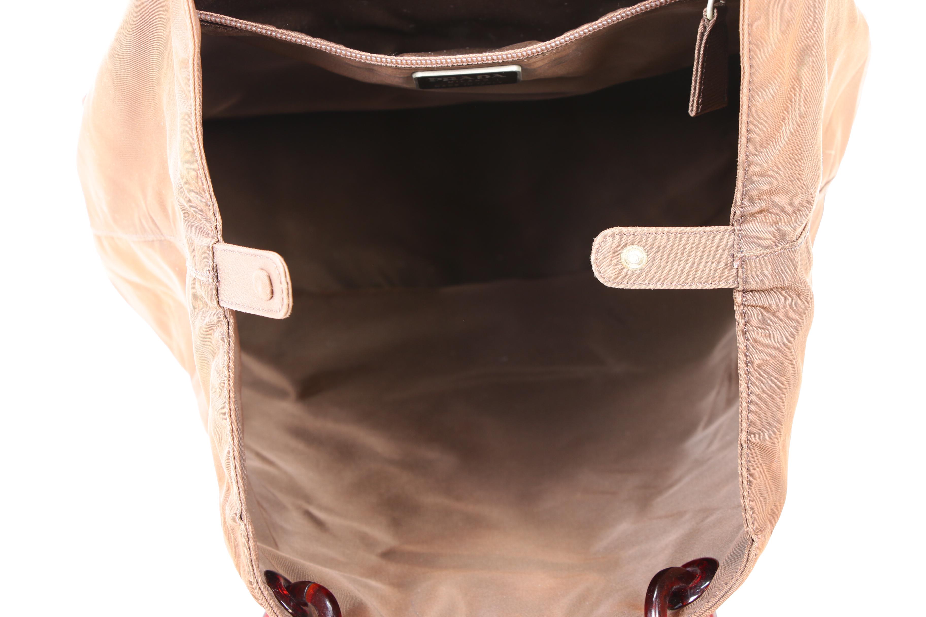 Prada Brown Nylon and Lucite Top Handle Tote Bag