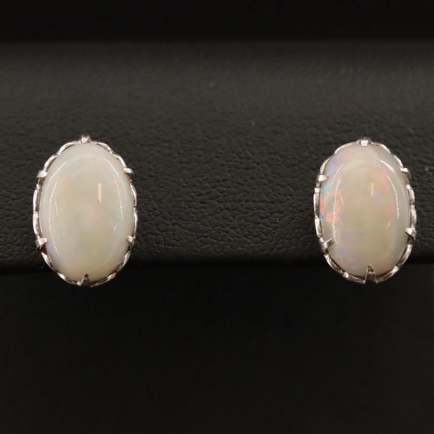 Sterling Silver Opal Oval Earrings