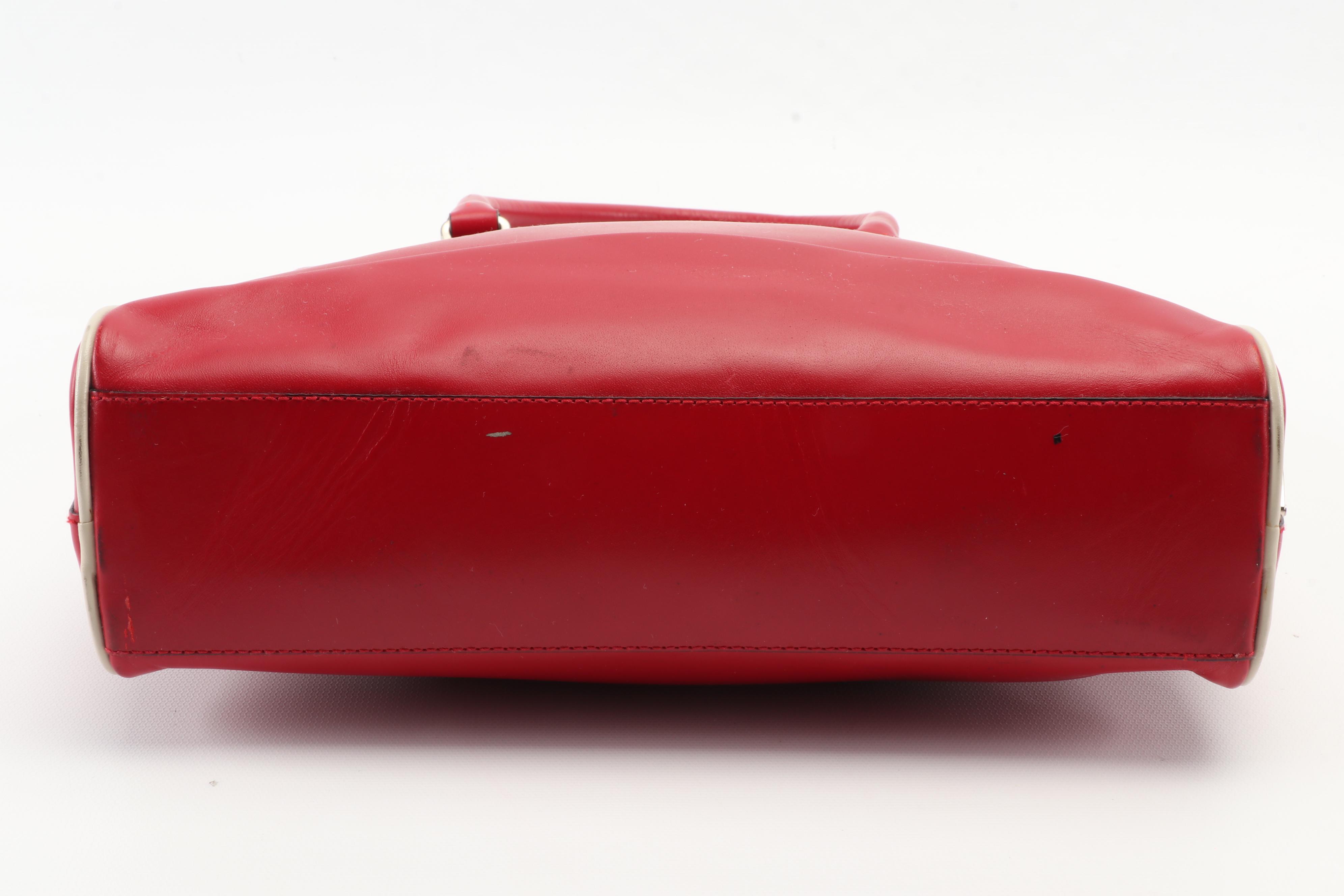 Prada Red Leather Vitello Frame Handbag with Off-White Leather Trim