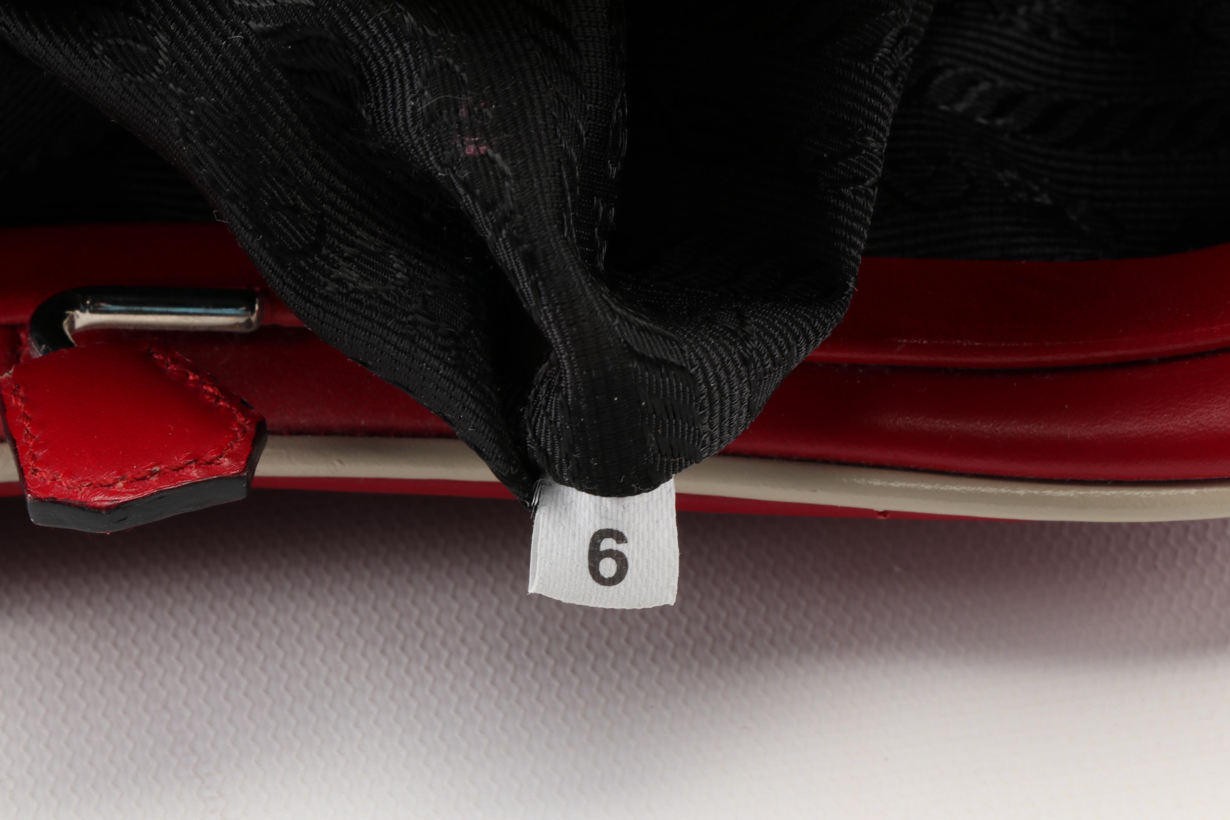 Prada Red Leather Vitello Frame Handbag with Off-White Leather Trim