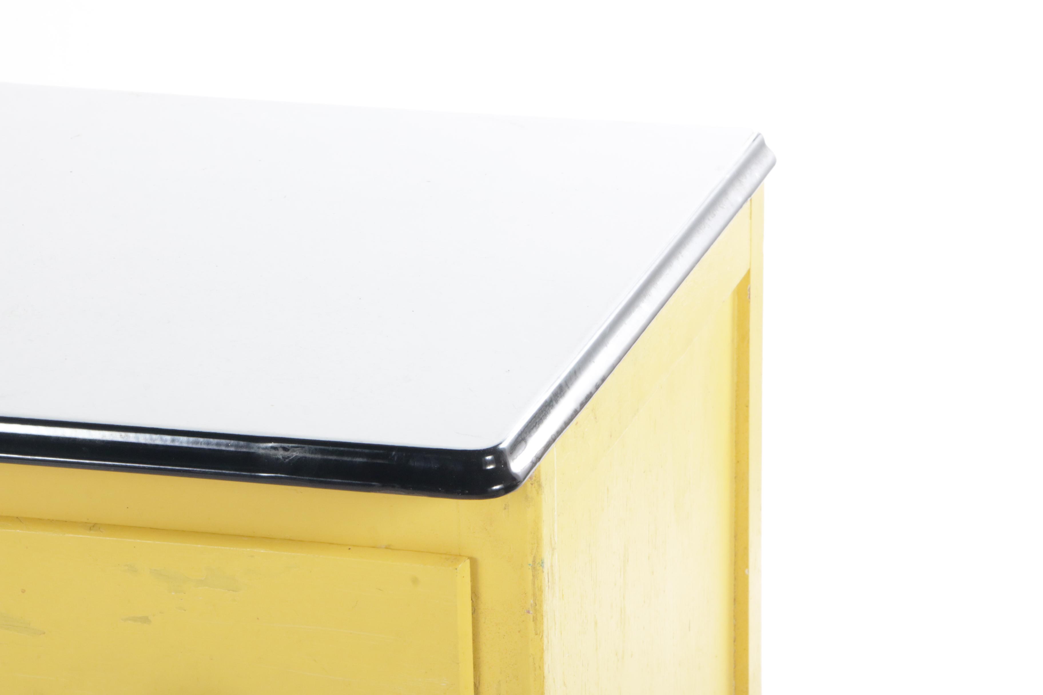 Sears Roebuck Yellow-Painted Wood and Enamel Top Kitchen Work Cabinet, 1930s