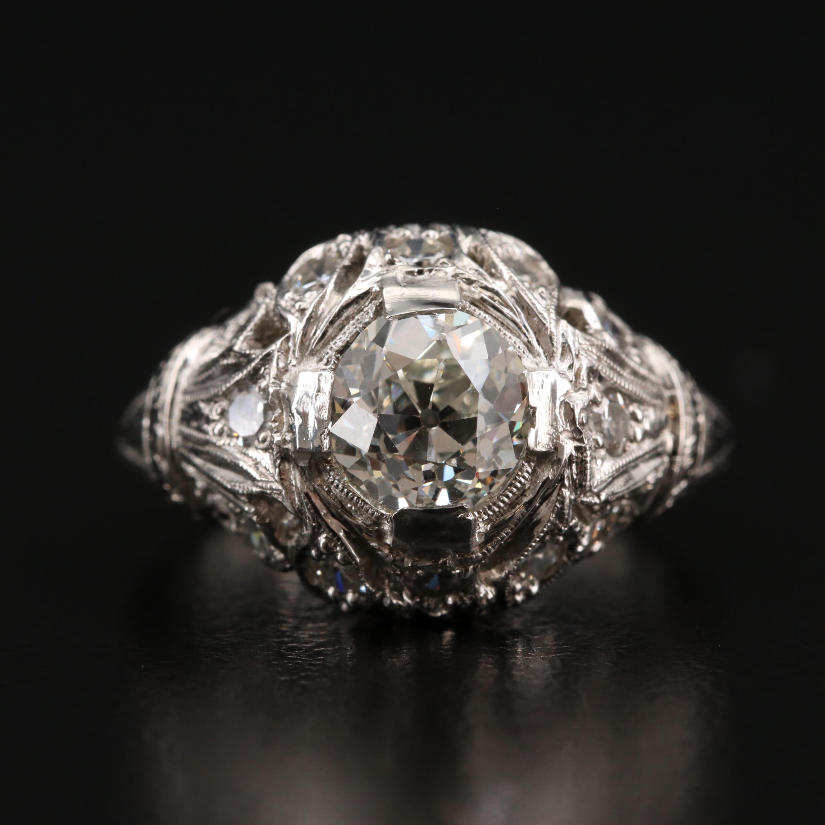 Circa 1930s Platinum Diamond Ring with GIA Report