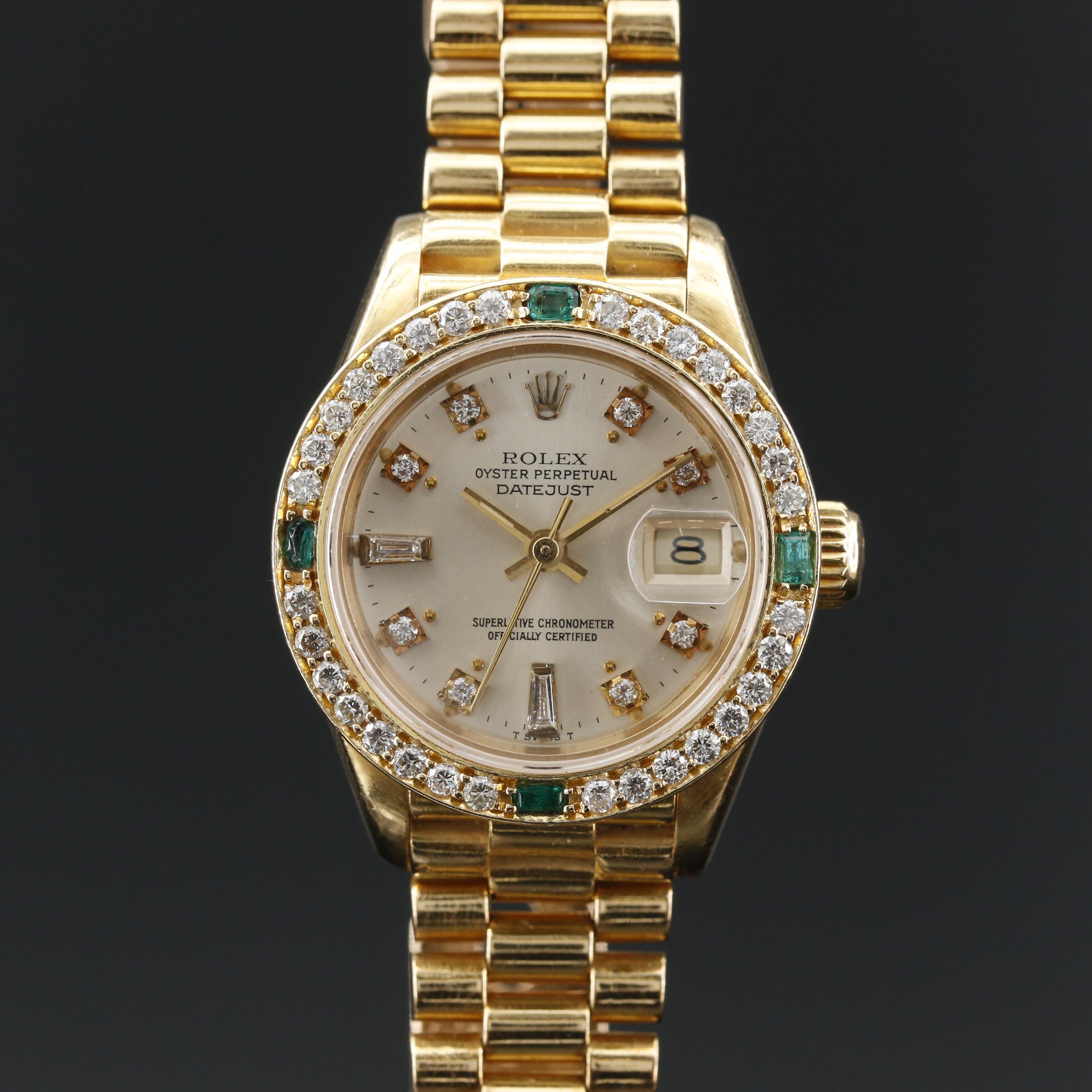 1985 Rolex Datejust President Diamond and Emerald 18K Automatic Watch