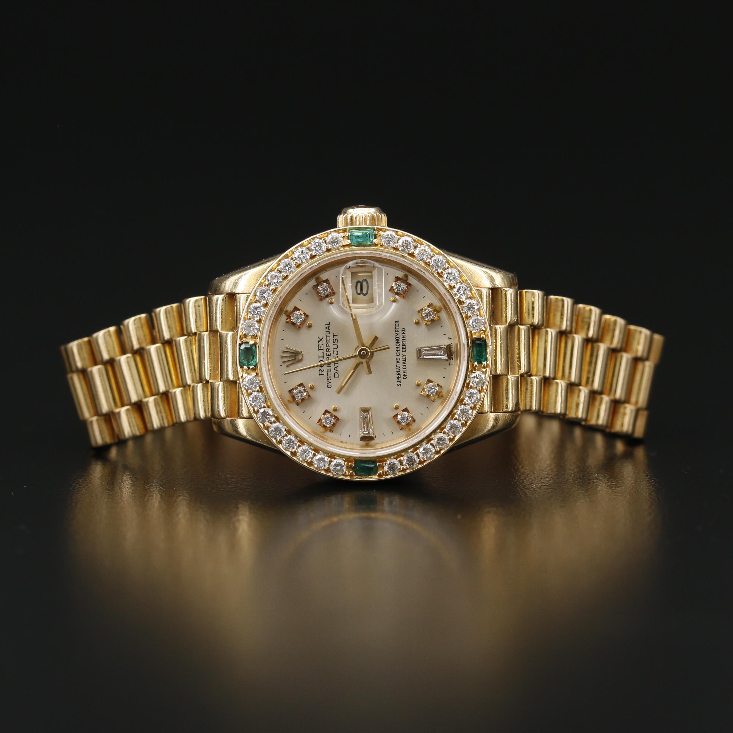 1985 Rolex Datejust President Diamond and Emerald 18K Automatic Watch