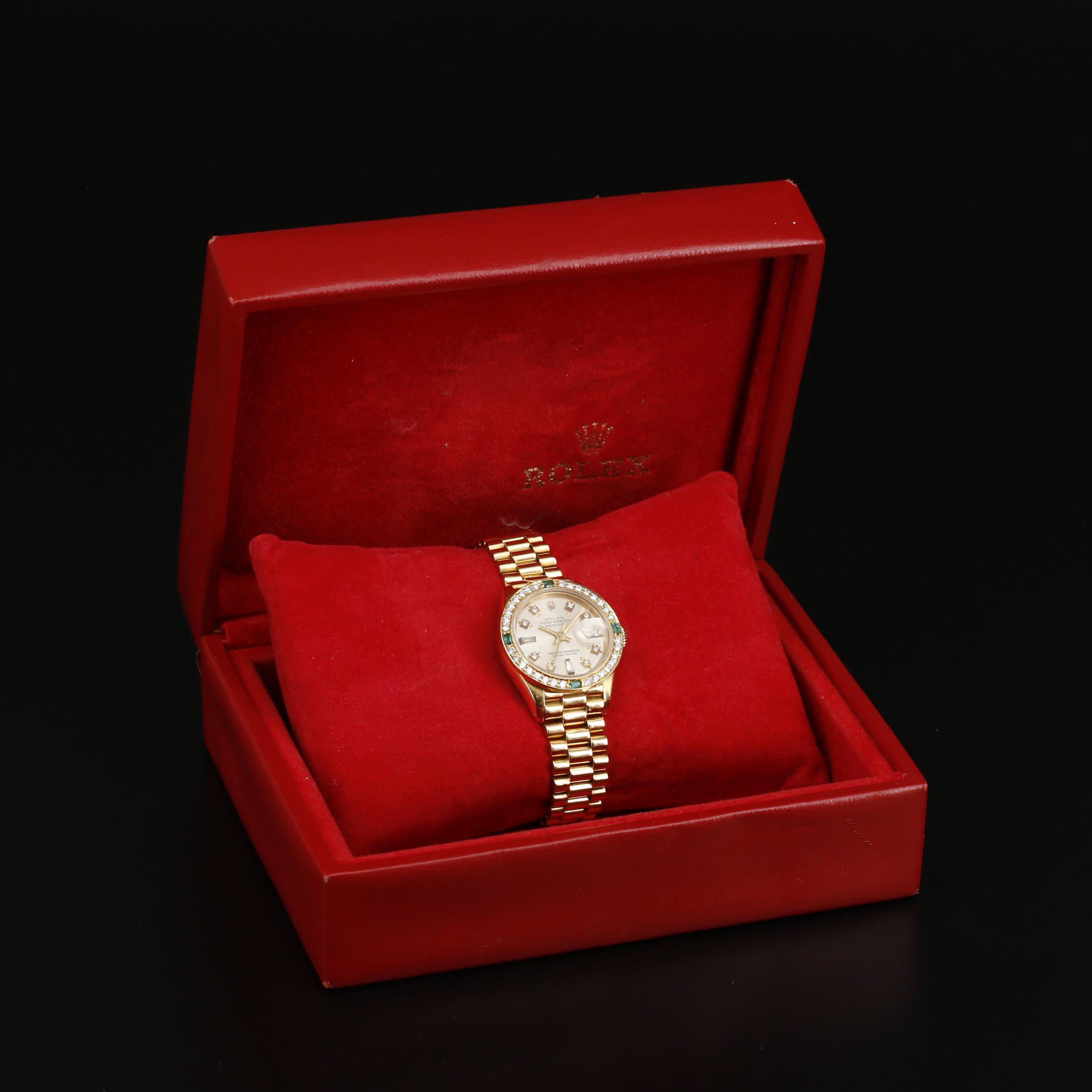 1985 Rolex Datejust President Diamond and Emerald 18K Automatic Watch