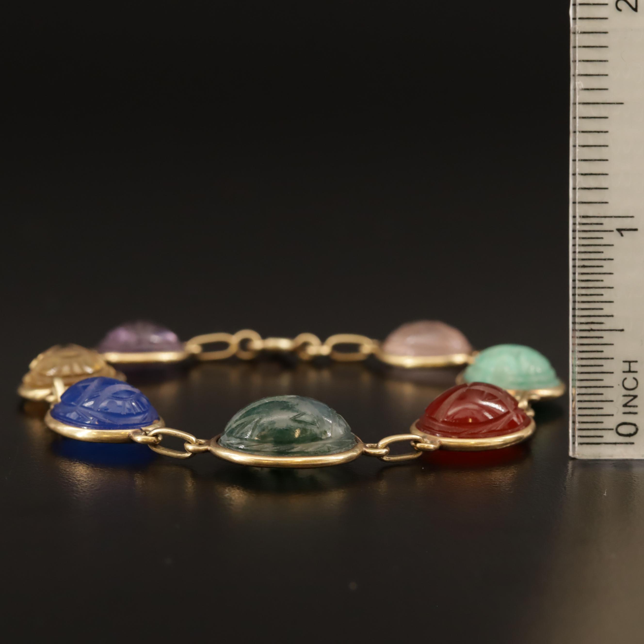 14K Scarab Bracelet with Moss Agate, Amazonite, Rose Quartz, Citrine and More