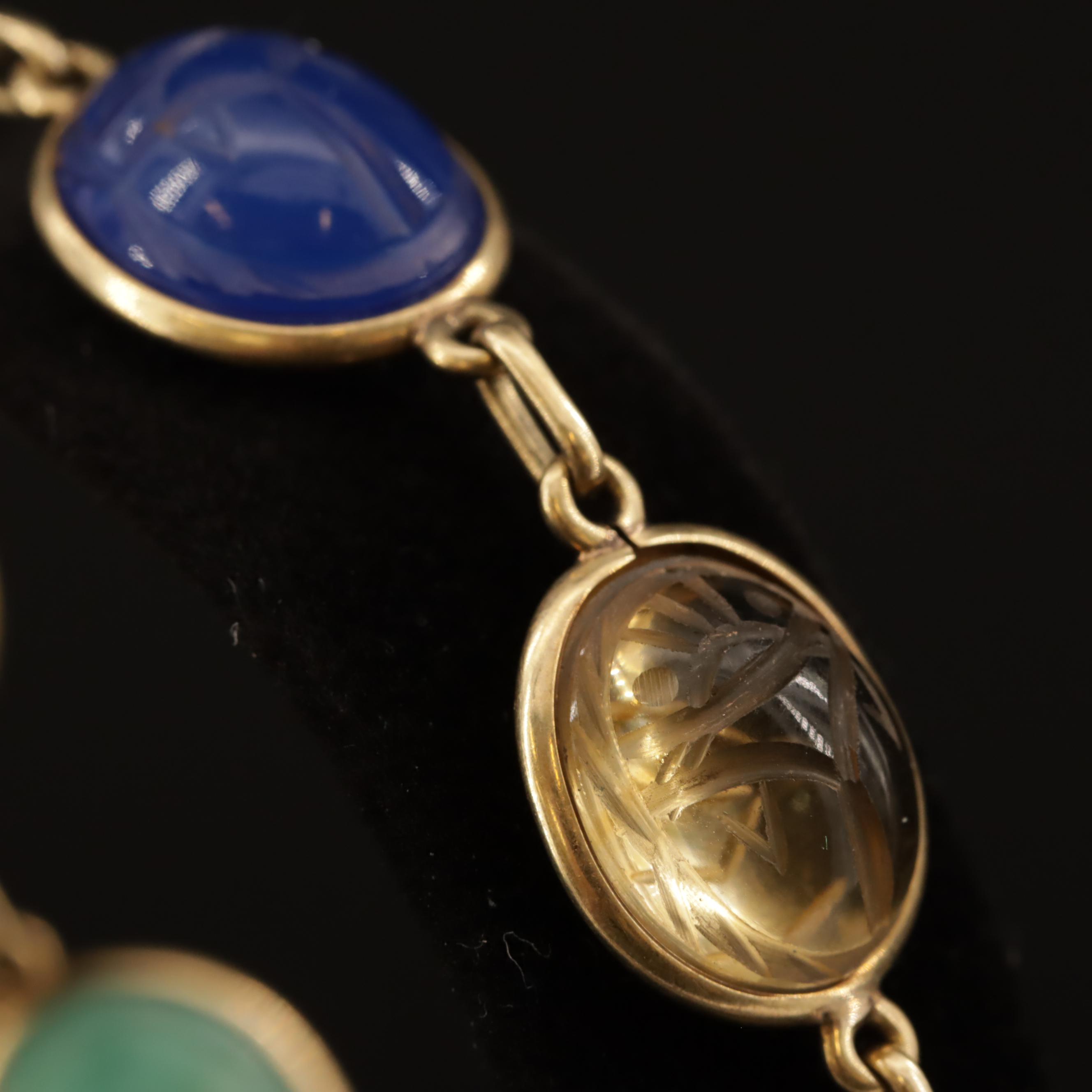 14K Scarab Bracelet with Moss Agate, Amazonite, Rose Quartz, Citrine and More