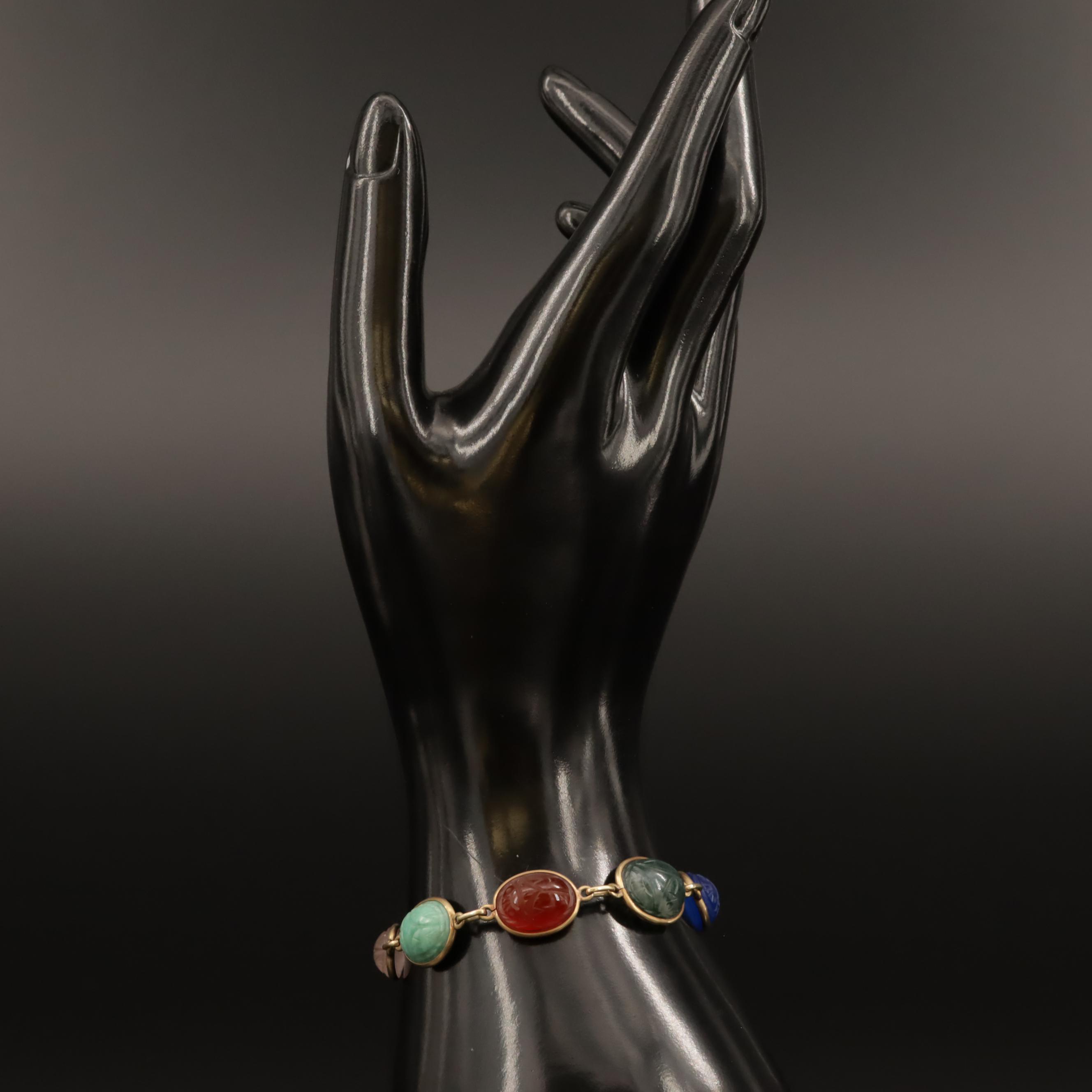 14K Scarab Bracelet with Moss Agate, Amazonite, Rose Quartz, Citrine and More