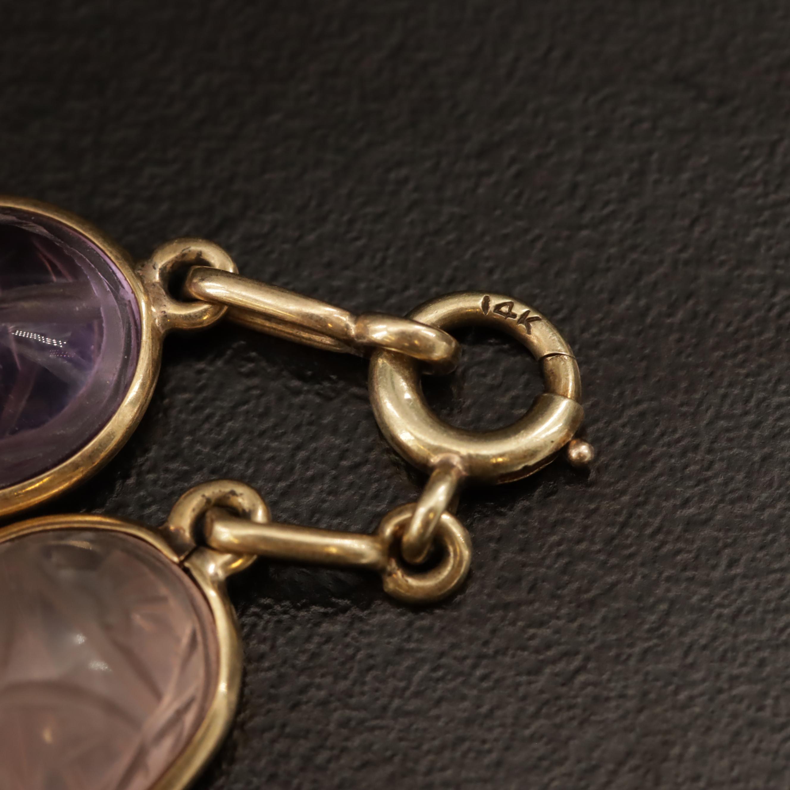 14K Scarab Bracelet with Moss Agate, Amazonite, Rose Quartz, Citrine and More