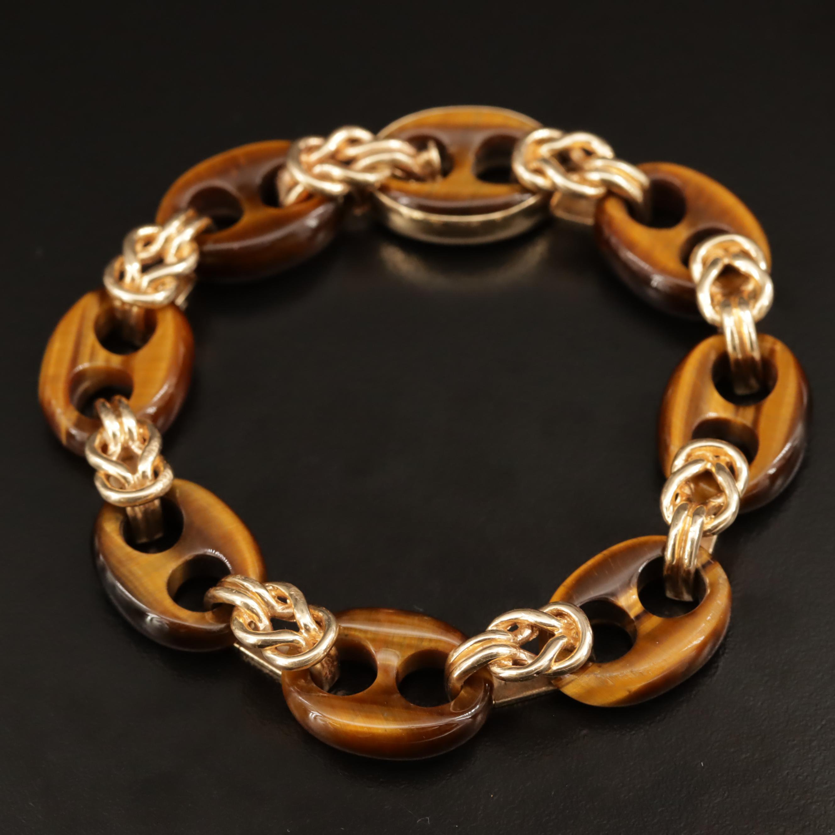 Hammerman Brothers 14K Tiger's Eye Mariner and Fancy Link Bracelet
