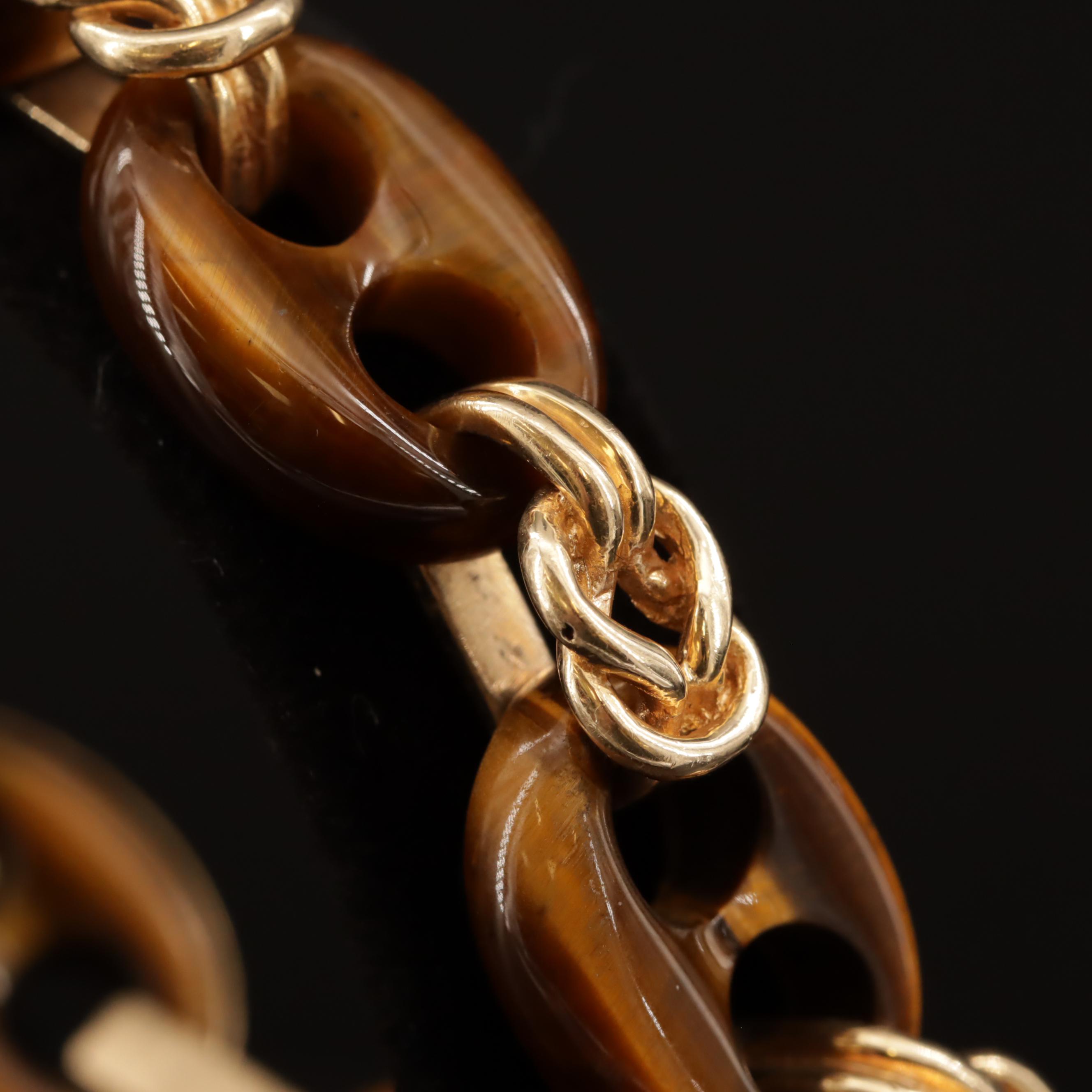 Hammerman Brothers 14K Tiger's Eye Mariner and Fancy Link Bracelet