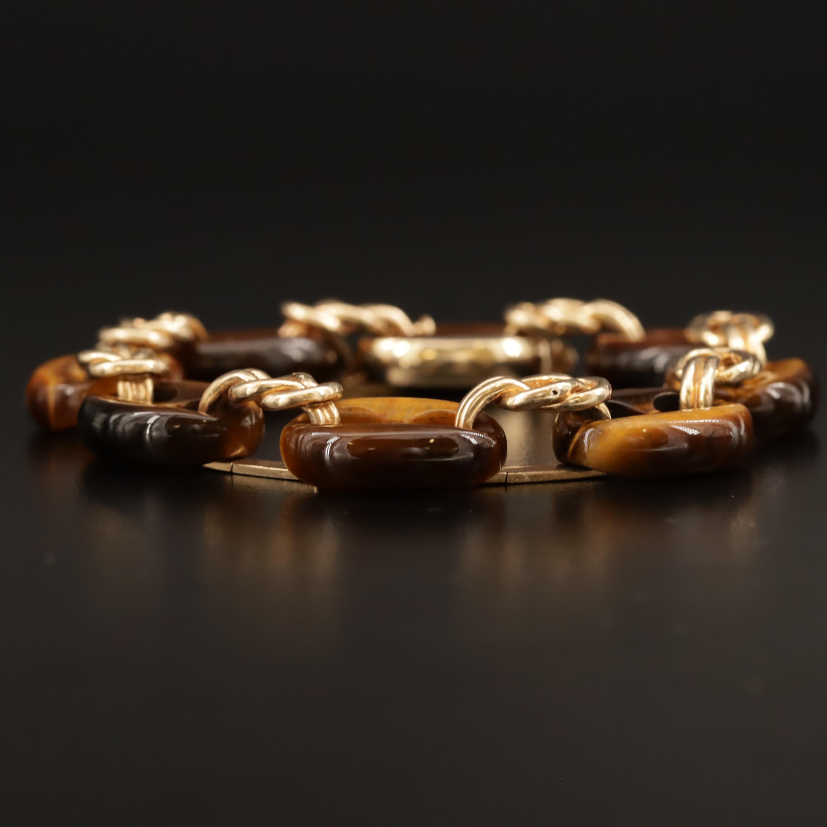 Hammerman Brothers 14K Tiger's Eye Mariner and Fancy Link Bracelet