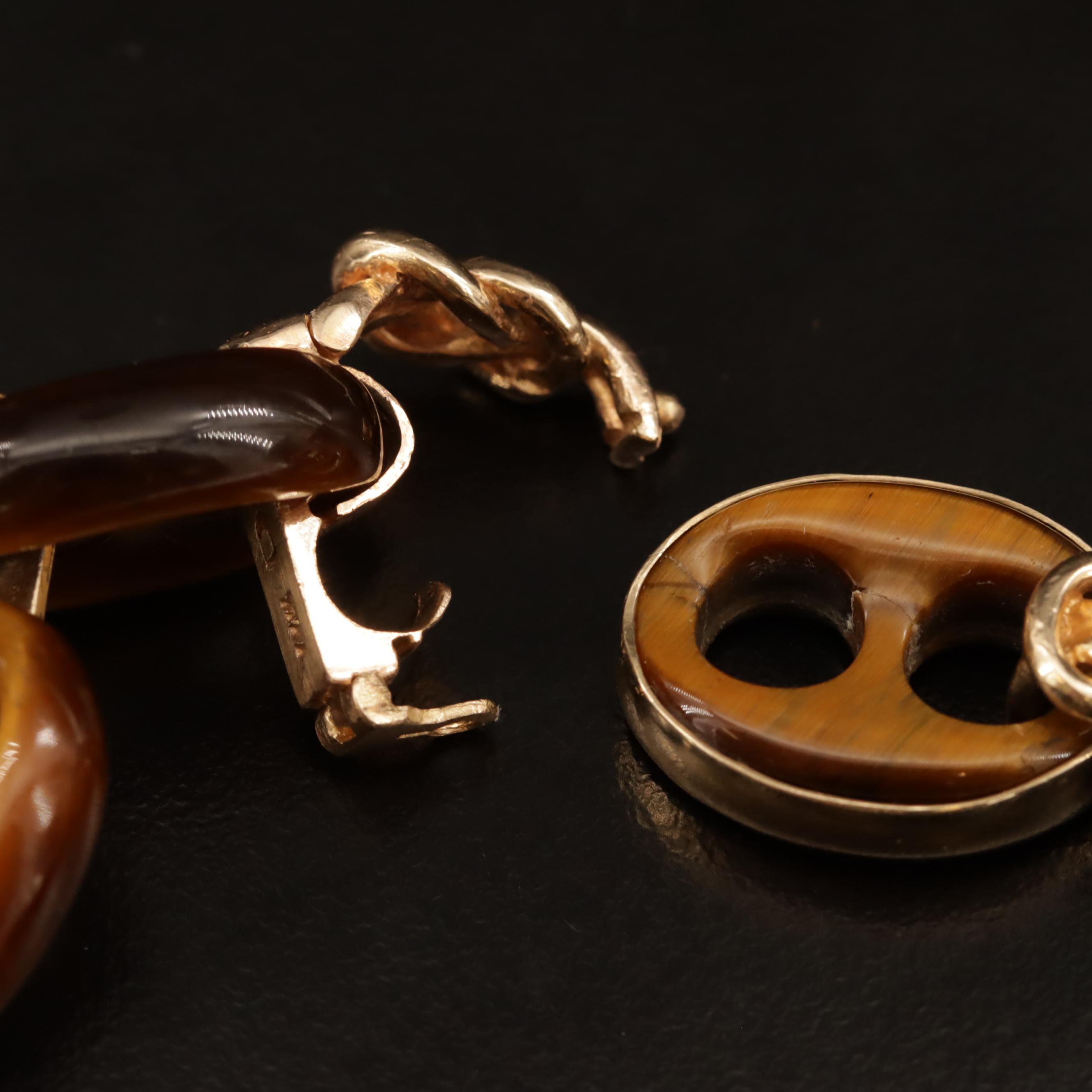 Hammerman Brothers 14K Tiger's Eye Mariner and Fancy Link Bracelet