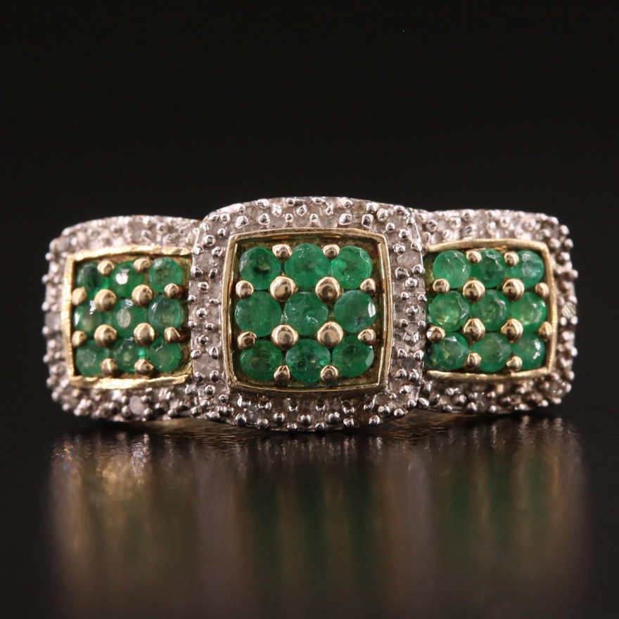 Sterling Silver Emerald and Diamond Bar Ring