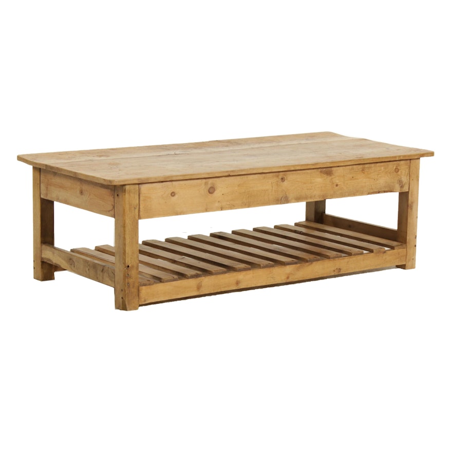 Rustic White Pine Tiered Coffee Table, Late 20th Century