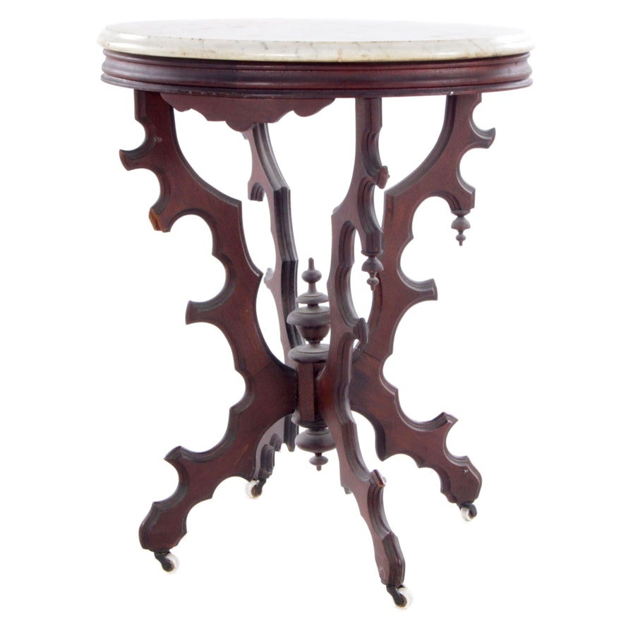 Victorian Walnut Oval Center Table with Marble Top