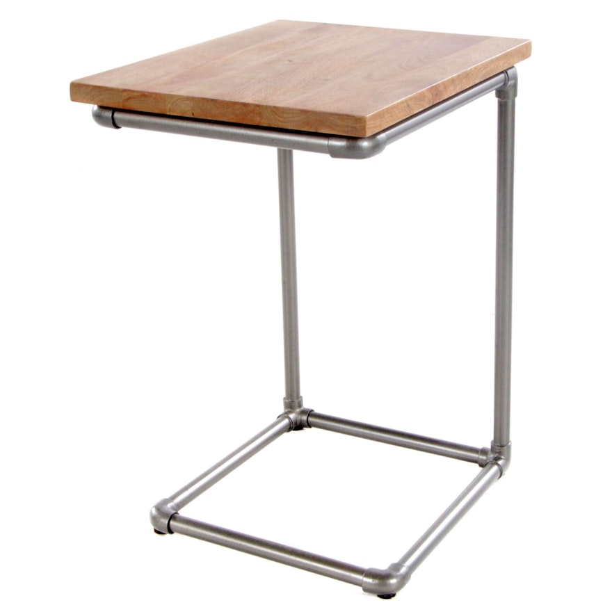 West Elm Mangowood and Steel Pipe Side Table
