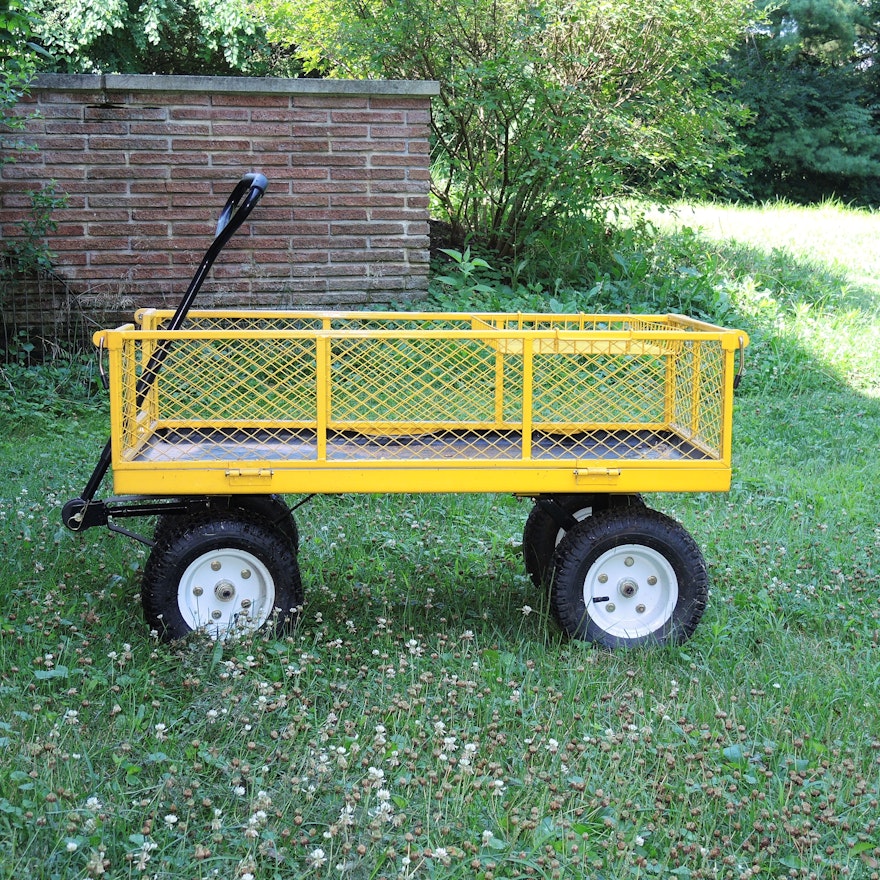 Yellow Metal Mesh Garden Cart Utility Wagon