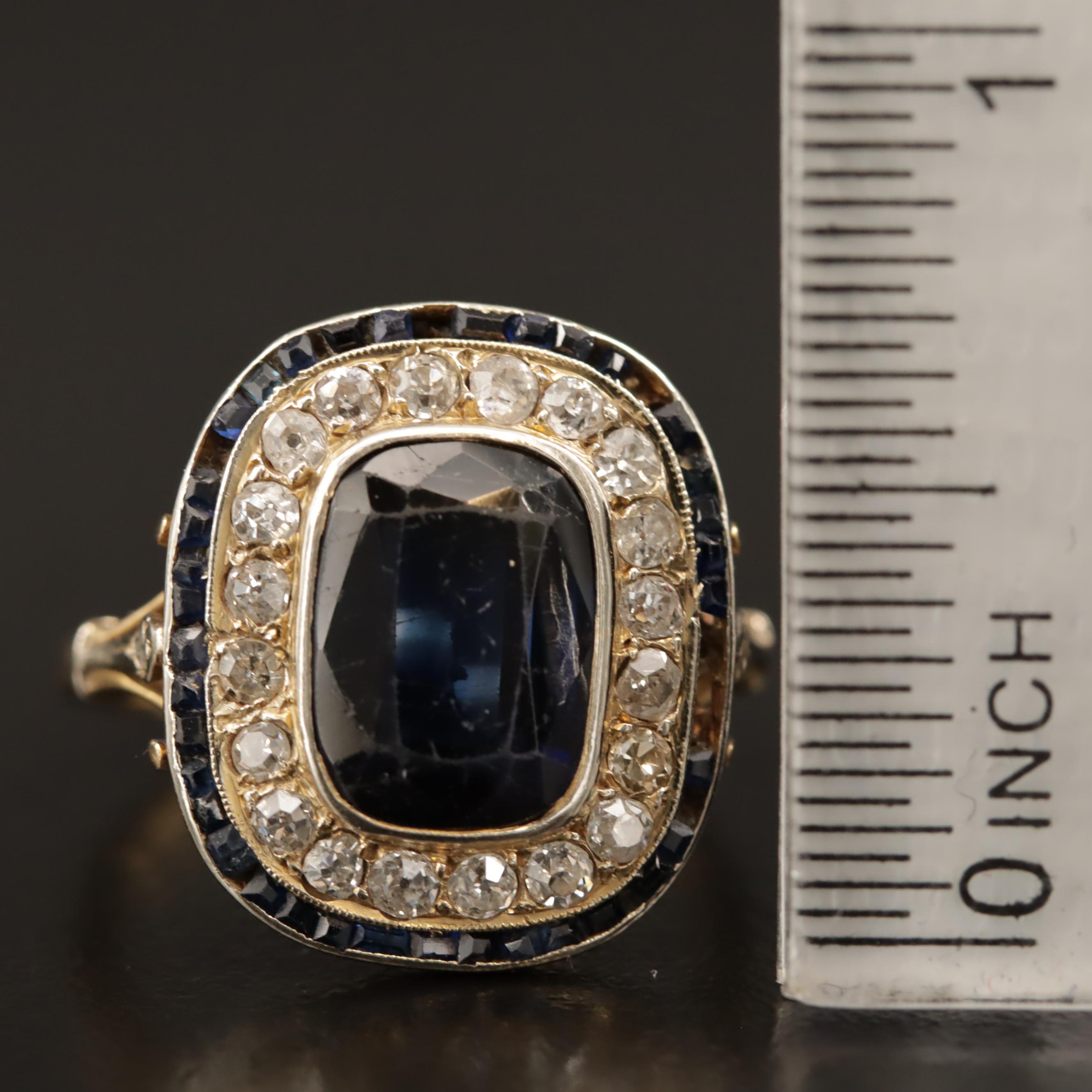 Vintage 10K Sapphire and Diamond Halo Ring