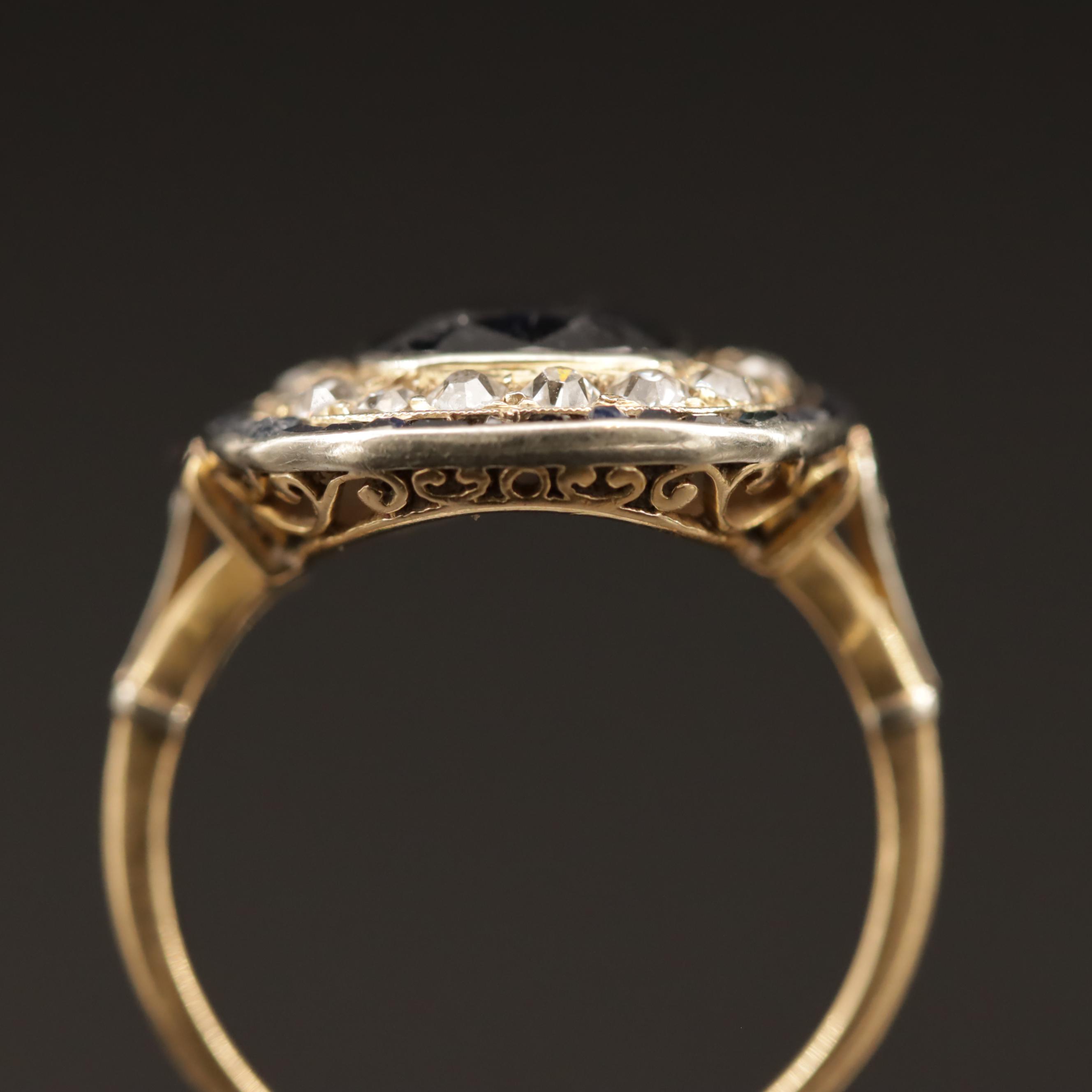 Vintage 10K Sapphire and Diamond Halo Ring