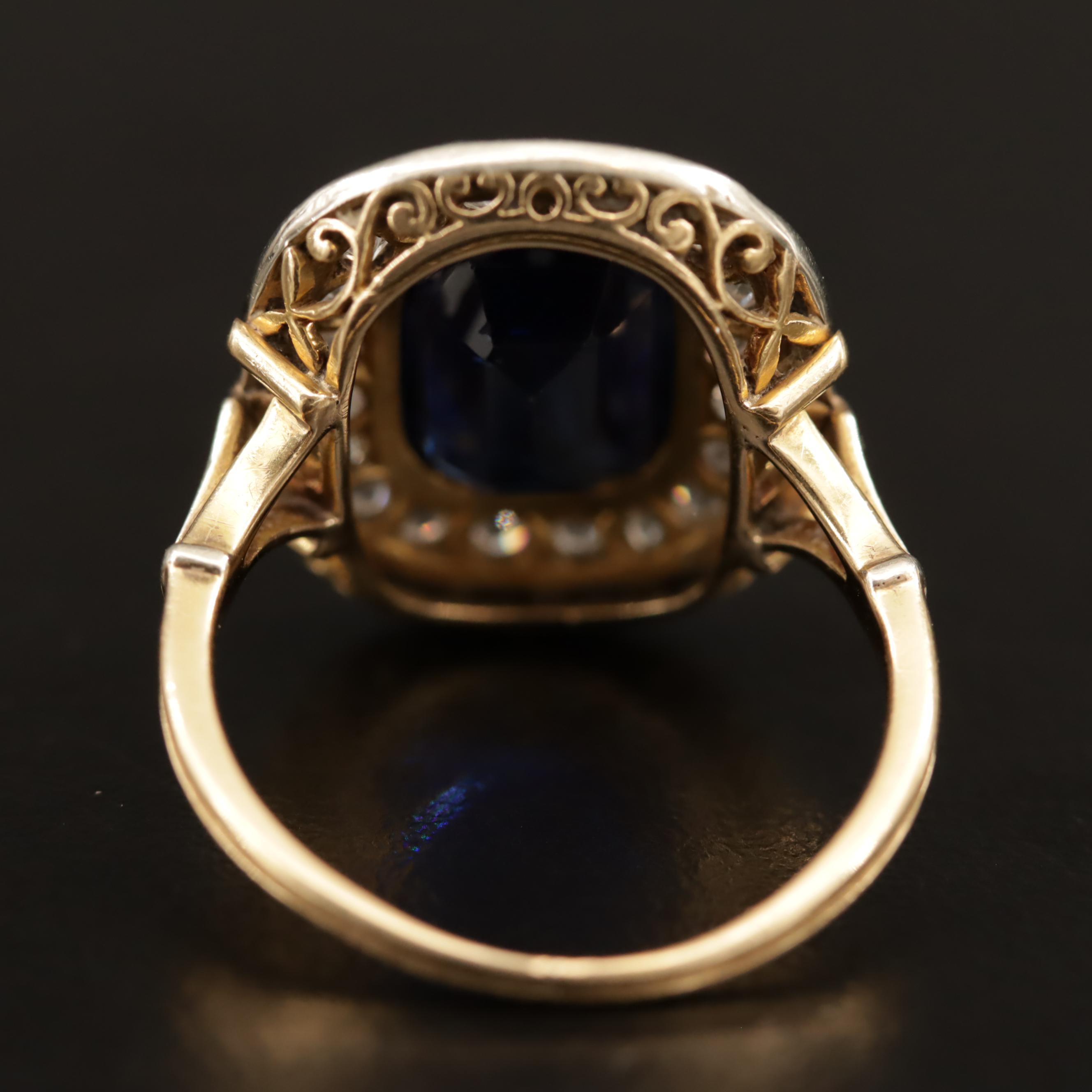 Vintage 10K Sapphire and Diamond Halo Ring