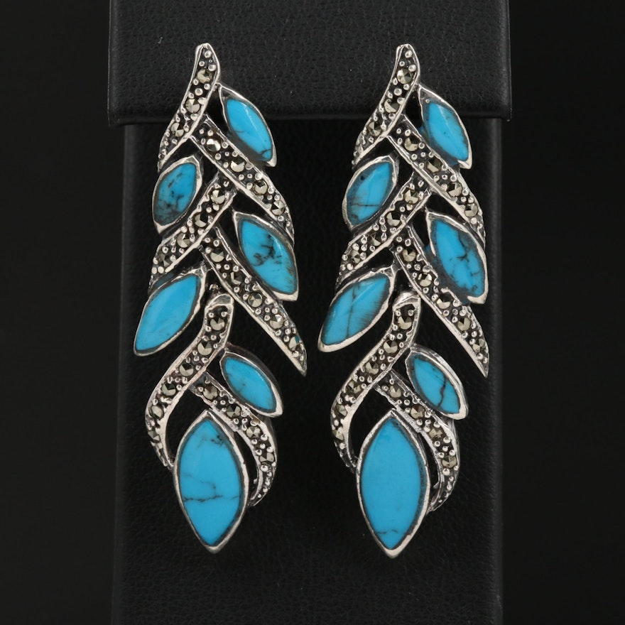 Sterling Silver Faux Turquoise and Marcasite Dangle Earrings