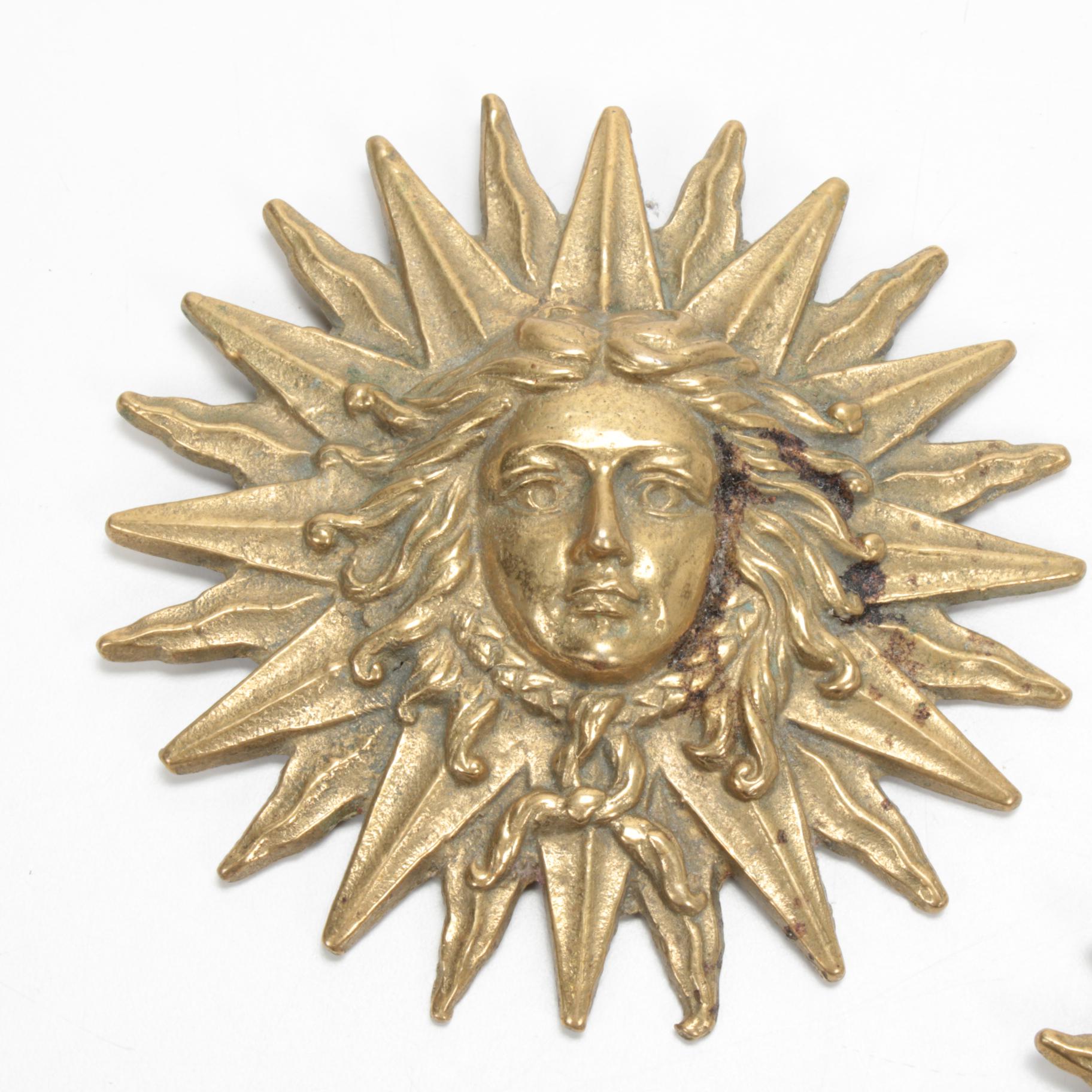 Louis XIV Sun King Emblem Brass Wall Plaques