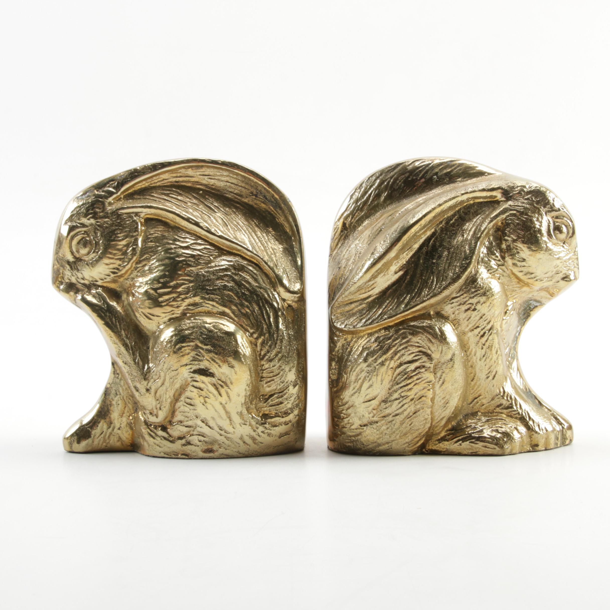 Pair of Brass Rabbit Bookends, Mid to Late 20th Century
