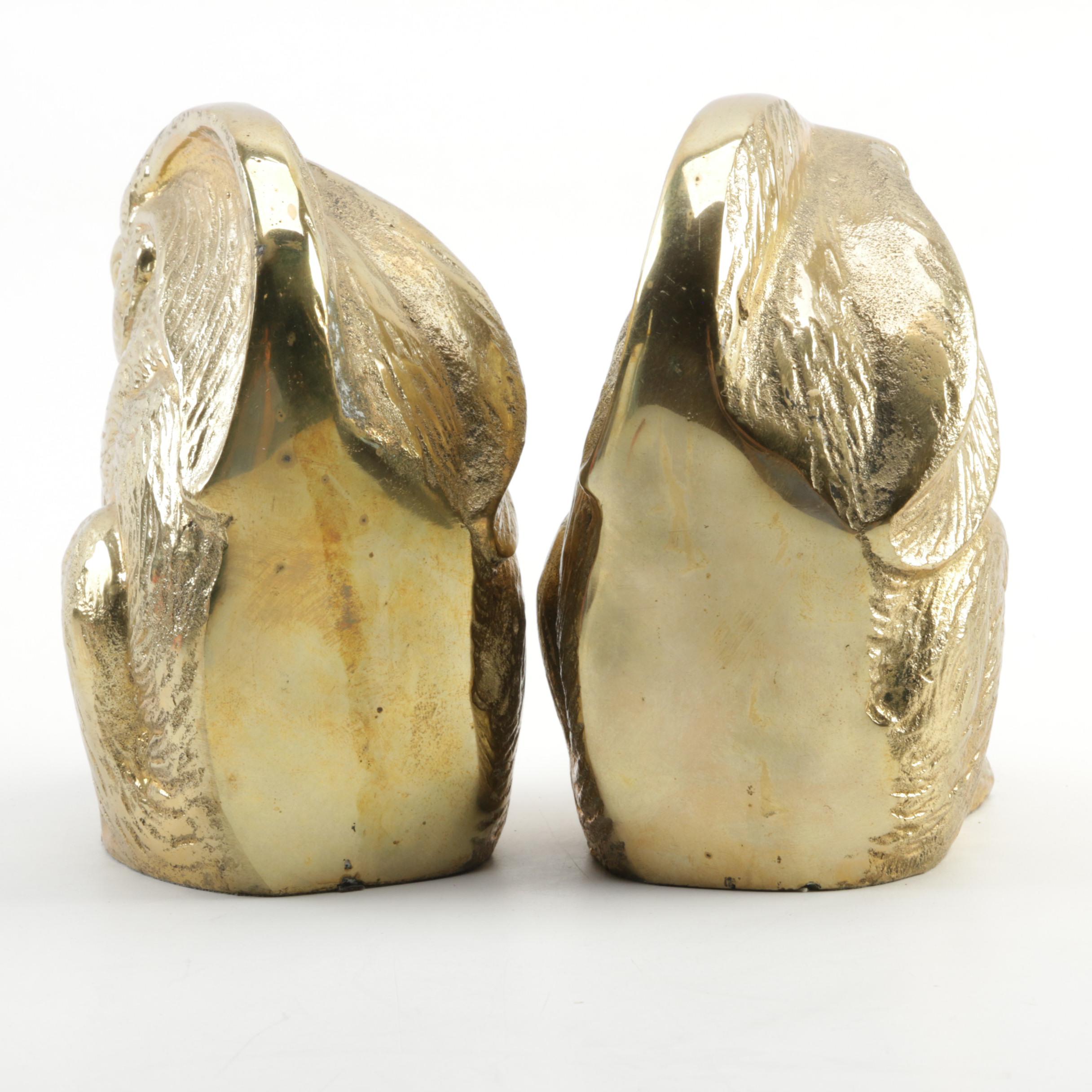 Pair of Brass Rabbit Bookends, Mid to Late 20th Century