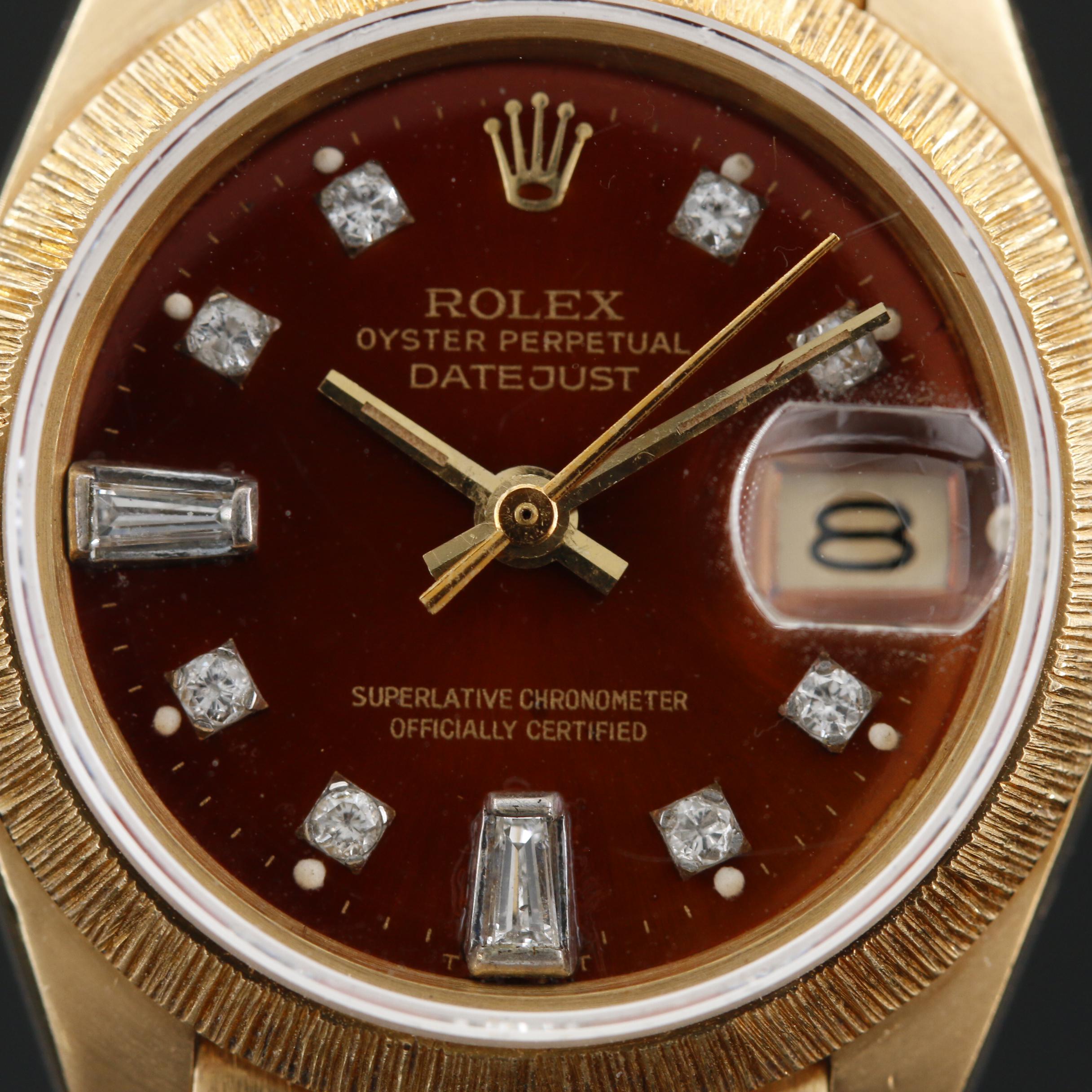 1979 Rolex Datejust 18K Bark Finish President Watch with Diamond Dial