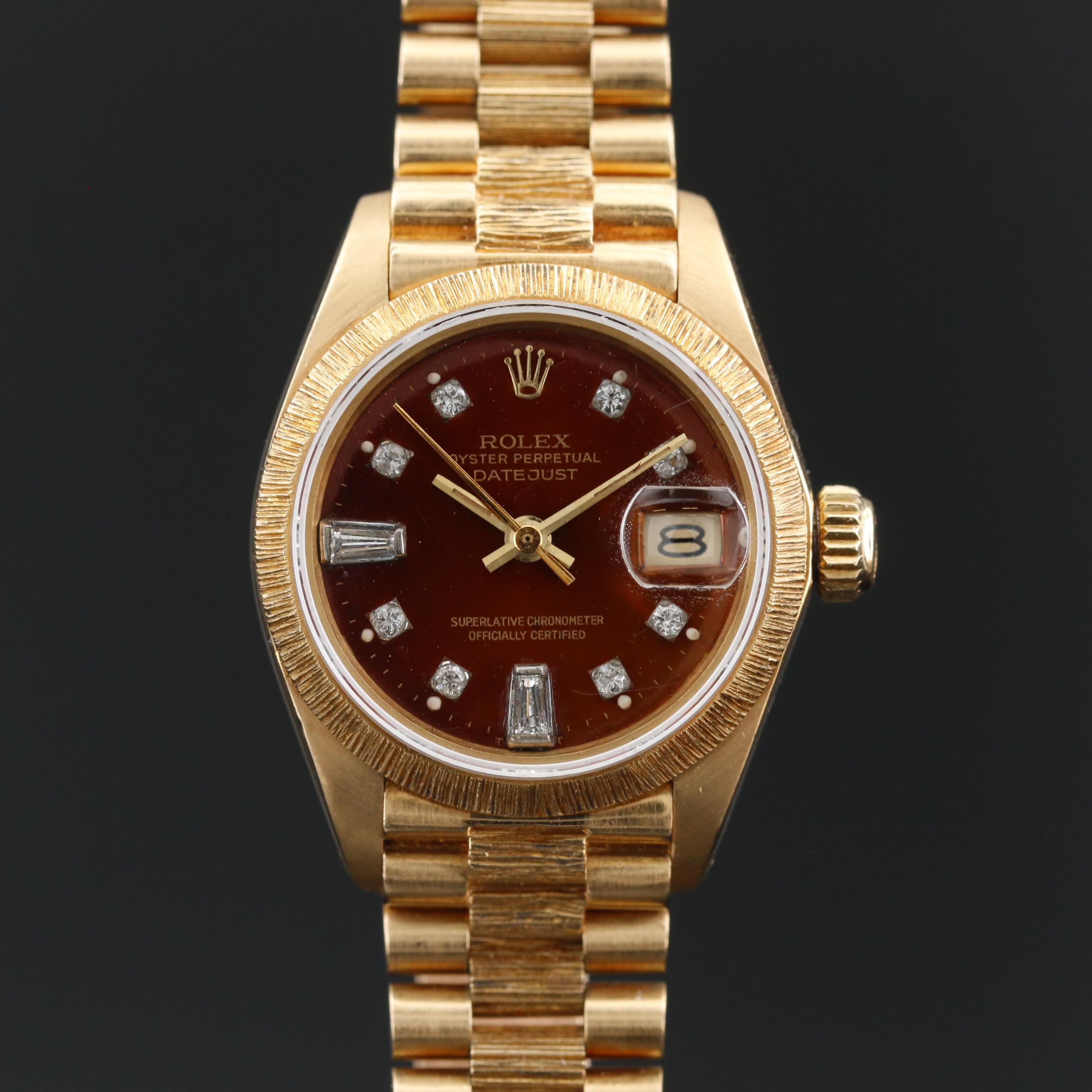 1979 Rolex Datejust 18K Bark Finish President Watch with Diamond Dial