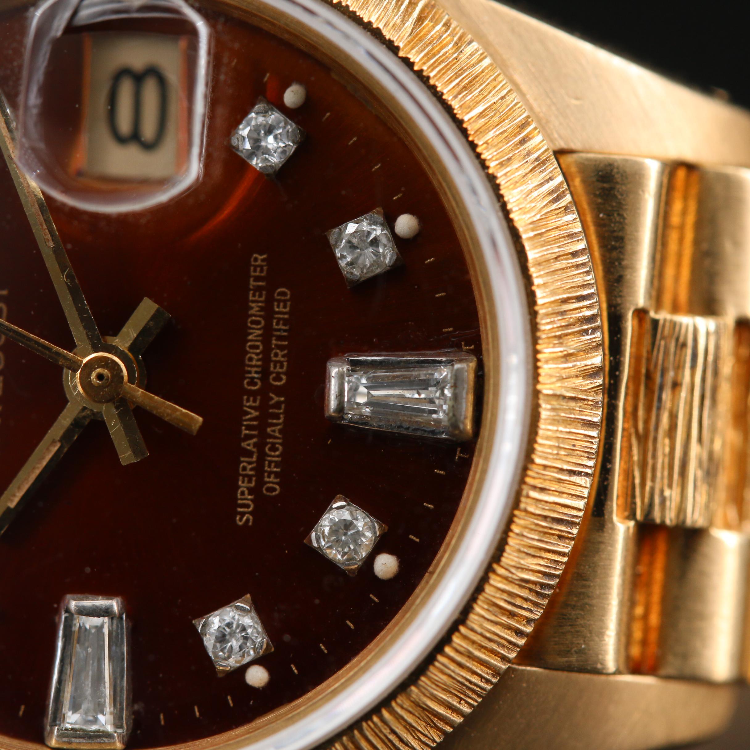1979 Rolex Datejust 18K Bark Finish President Watch with Diamond Dial