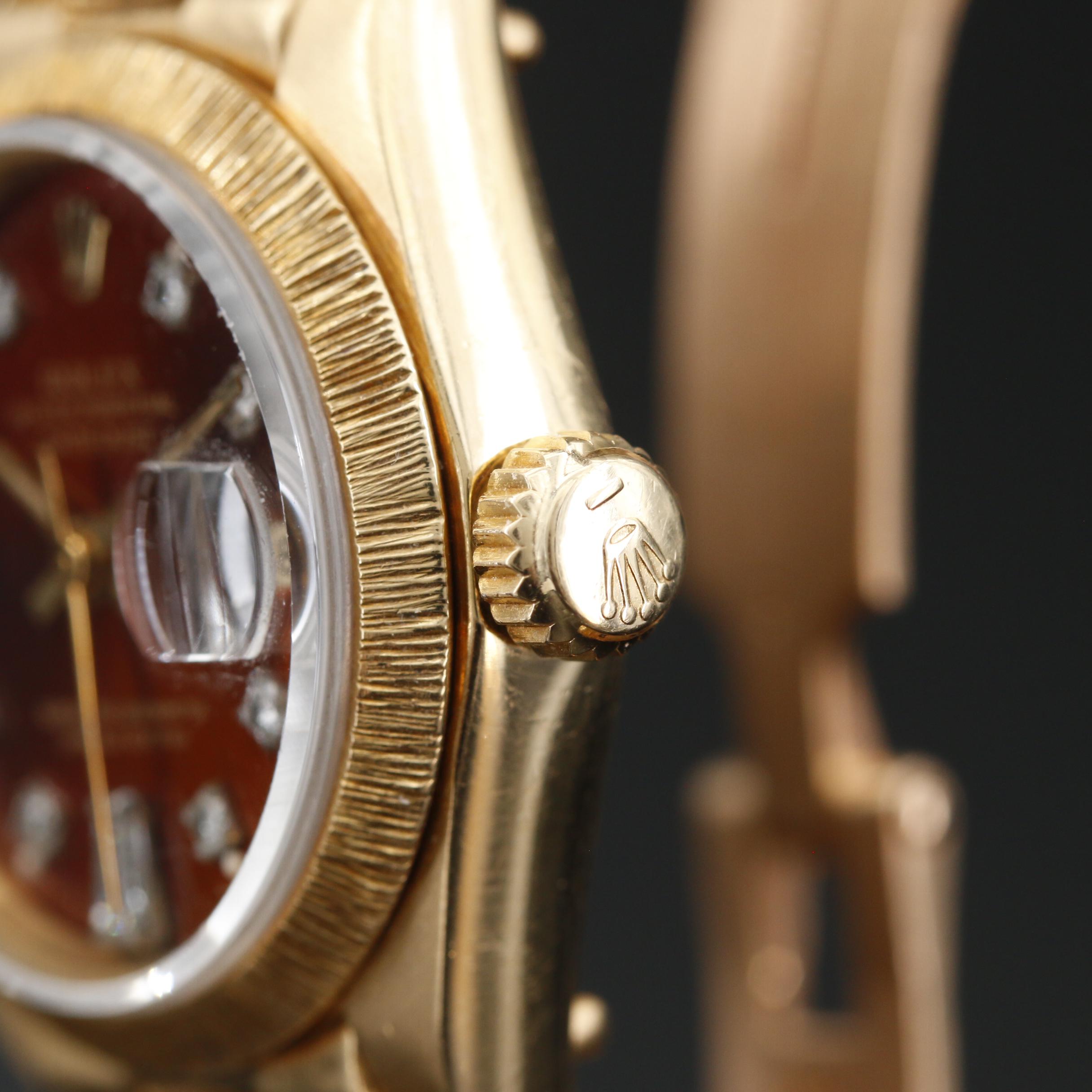 1979 Rolex Datejust 18K Bark Finish President Watch with Diamond Dial