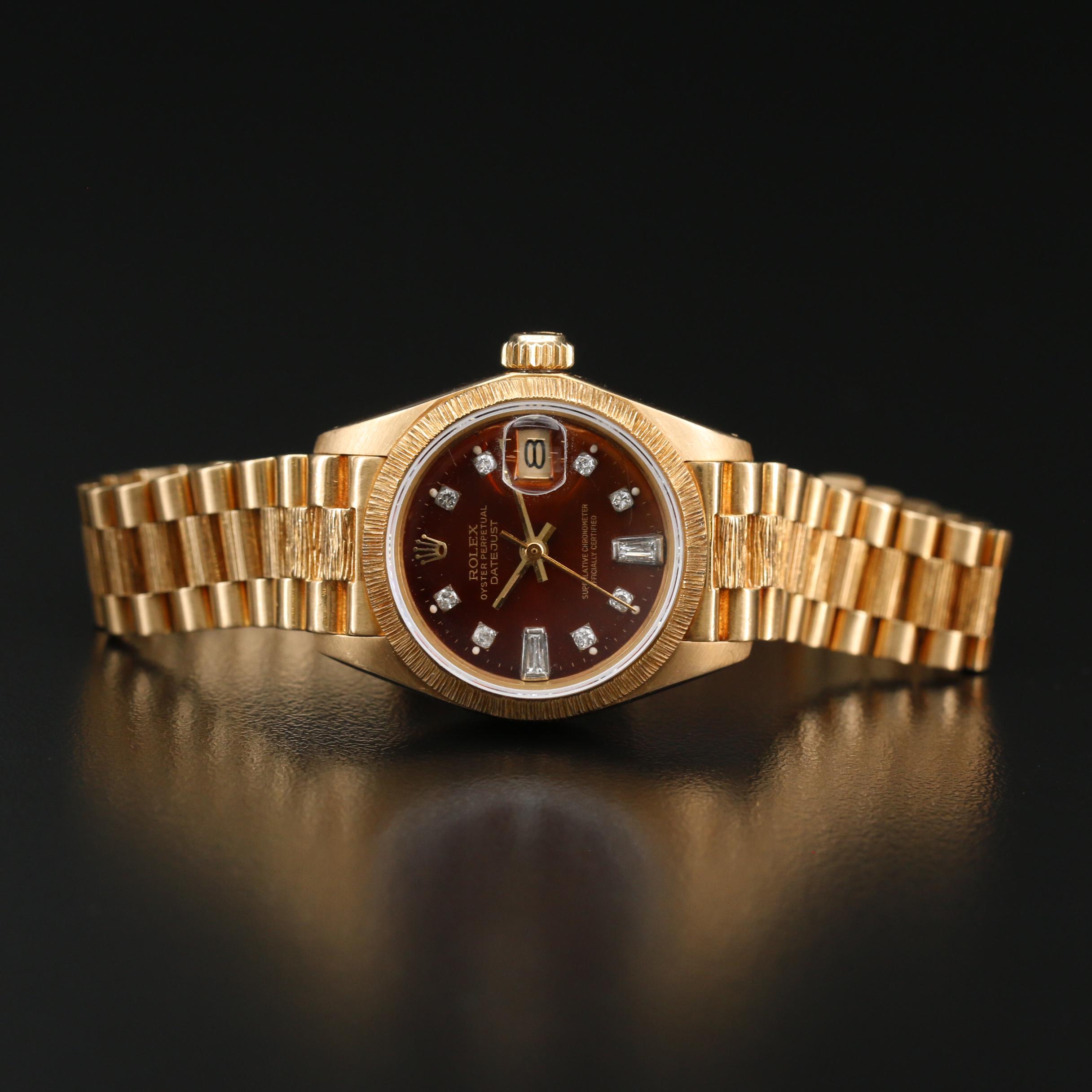 1979 Rolex Datejust 18K Bark Finish President Watch with Diamond Dial