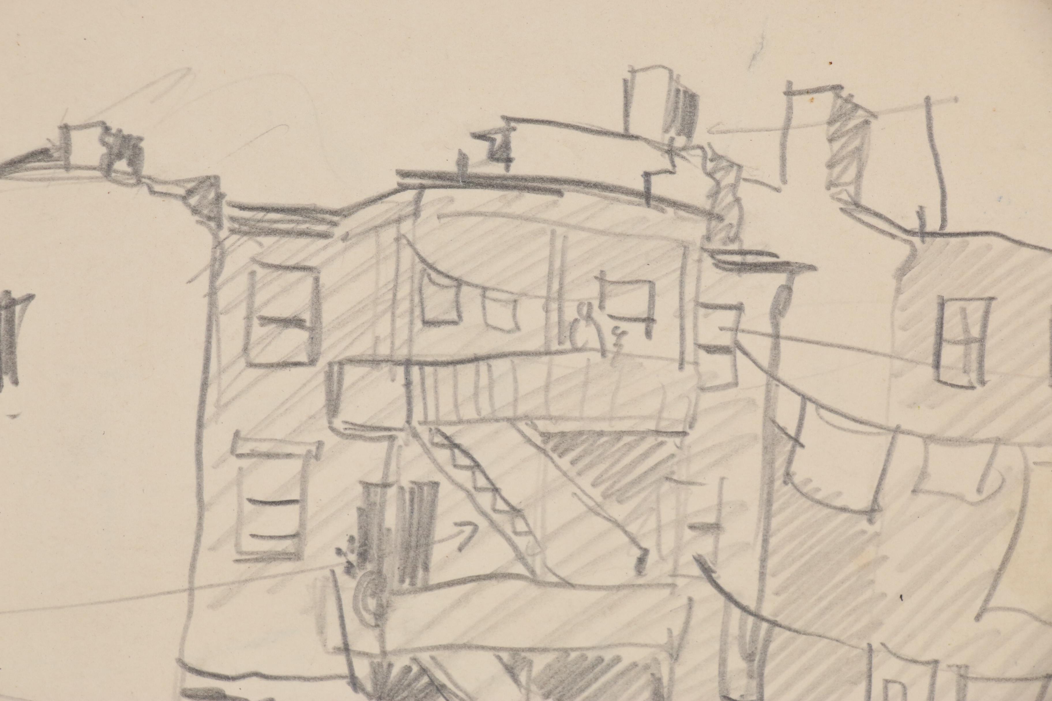 Henry Gasser Graphite Sketch of Street Scene, 20th Century