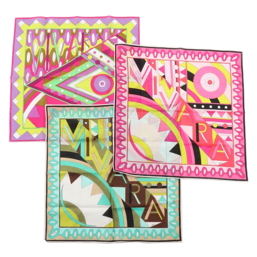 Emilio Pucci Abstract Multicolor Cotton Handkerchiefs, Vintage