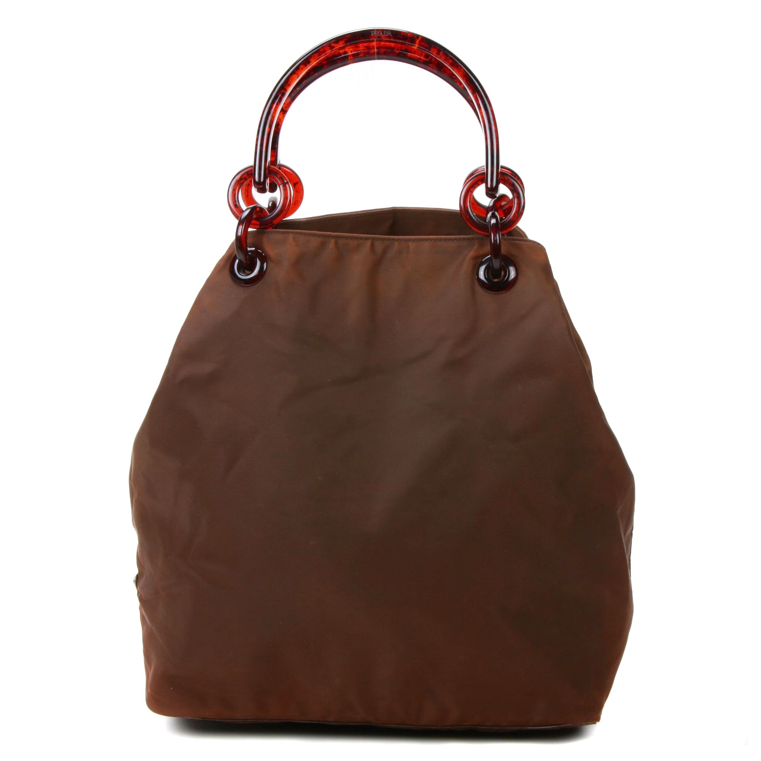 Prada Brown Nylon and Lucite Top Handle Tote Bag