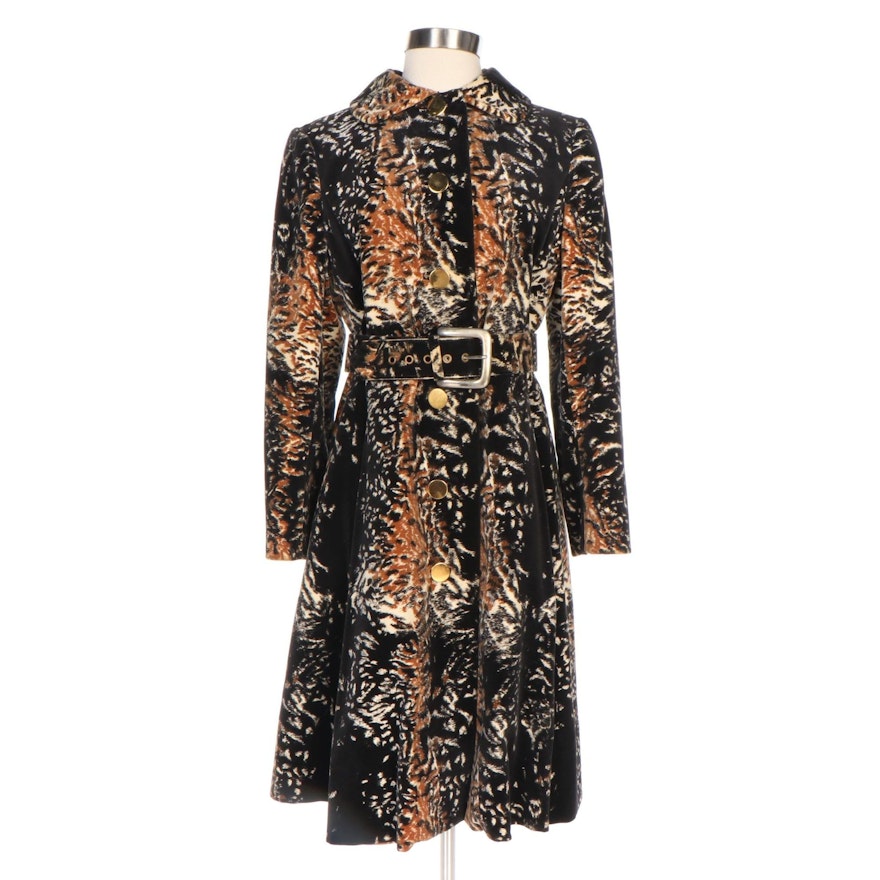 Aquanala Abstract Animal Print Belted A-Line Coat, 1960s Vintage
