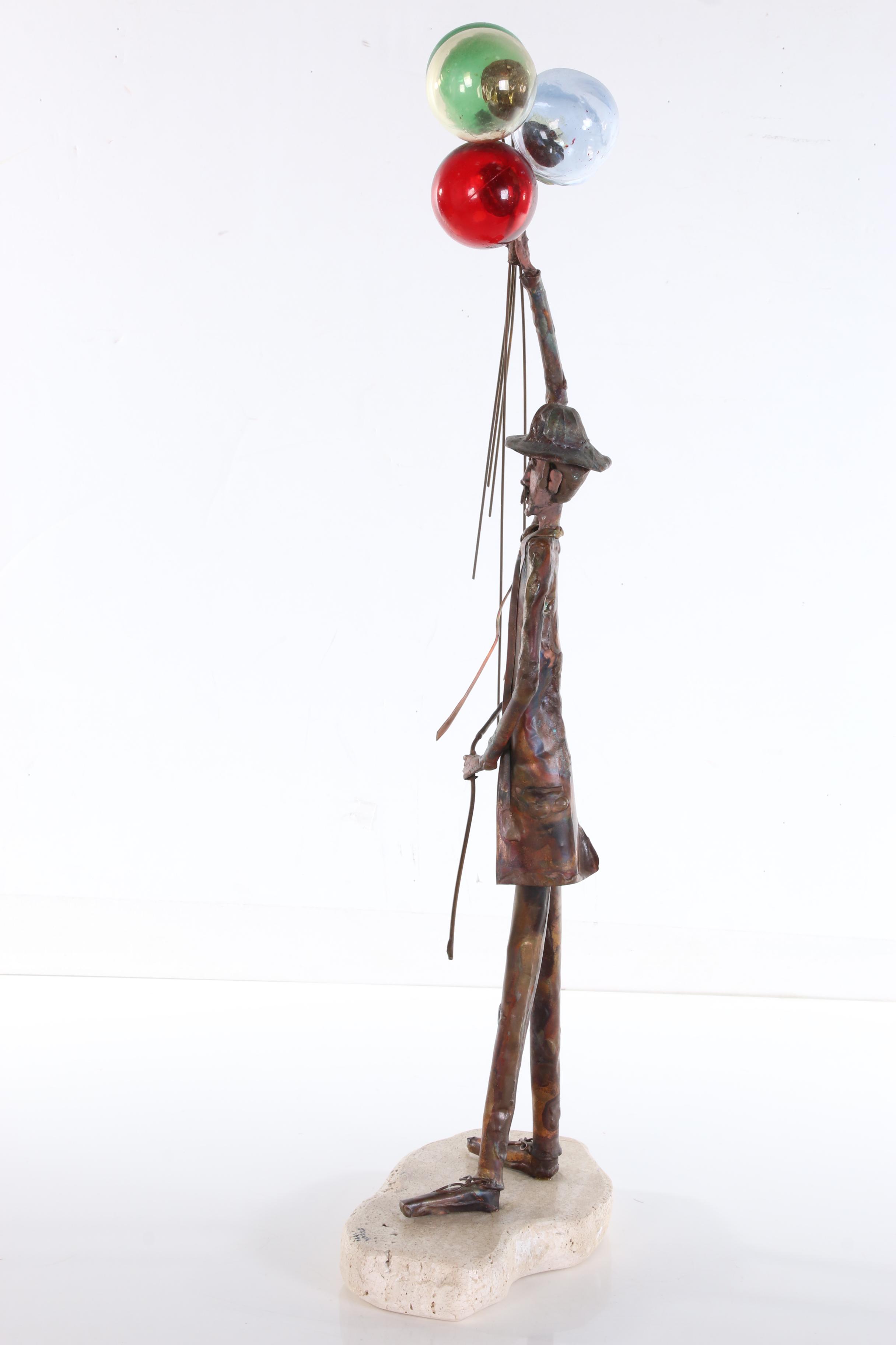 Jim Lewk Copper and Glass Sculpture of Balloon Man