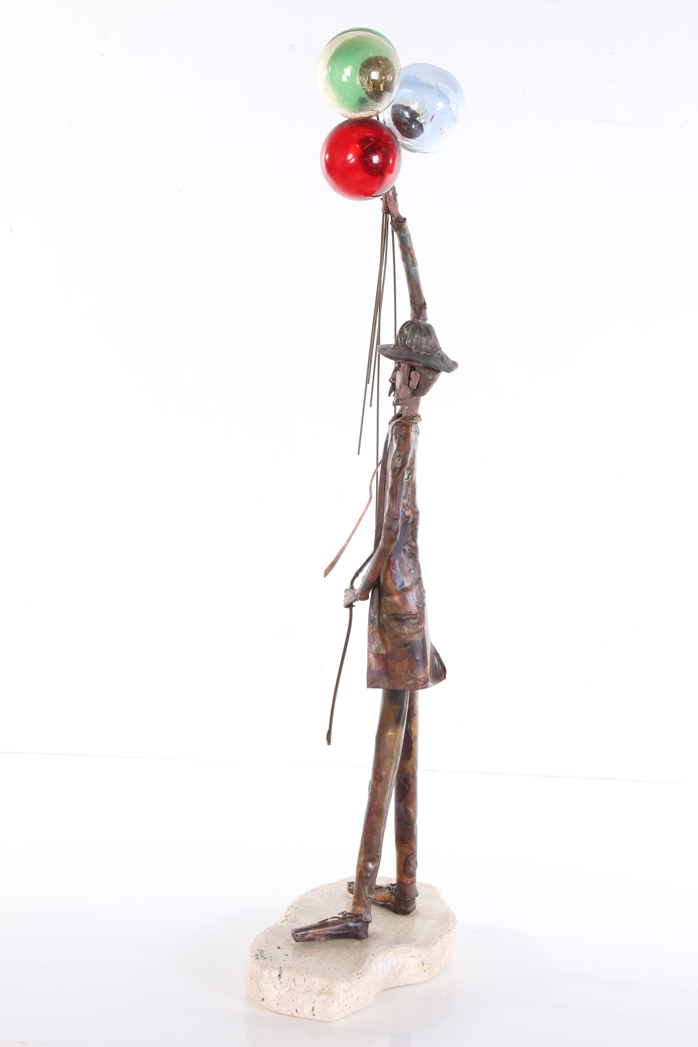 Jim Lewk Copper and Glass Sculpture of Balloon Man