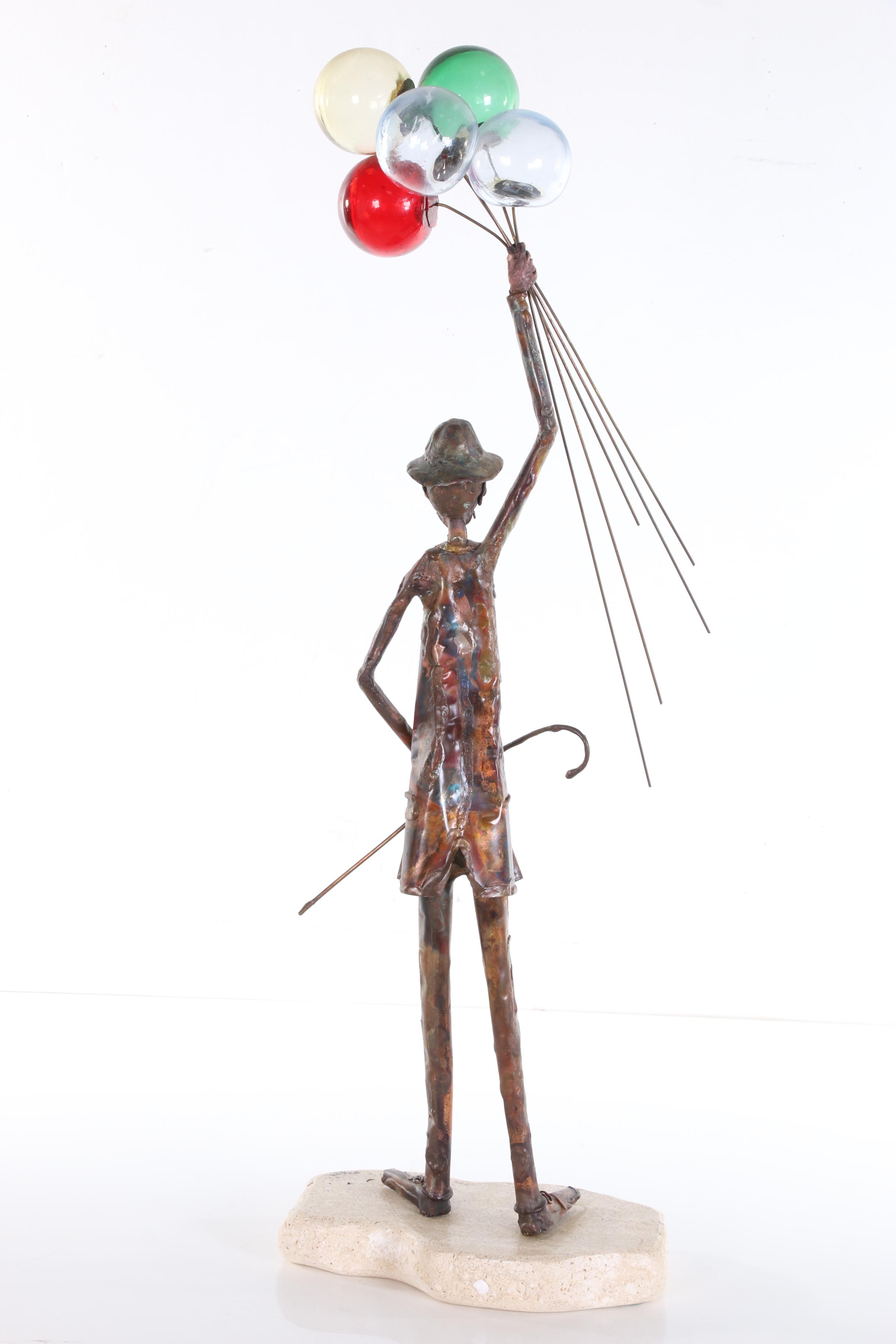 Jim Lewk Copper and Glass Sculpture of Balloon Man