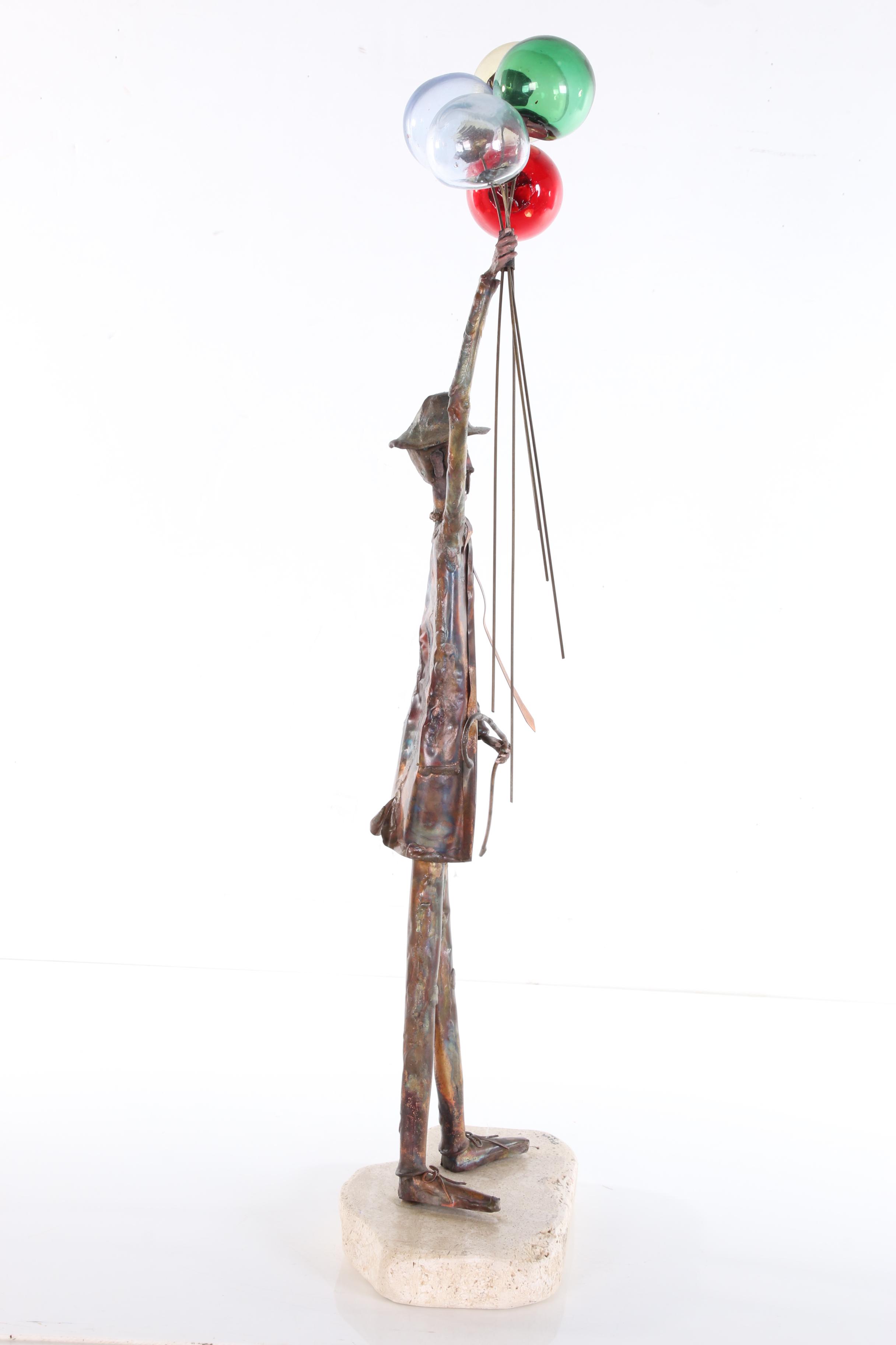 Jim Lewk Copper and Glass Sculpture of Balloon Man