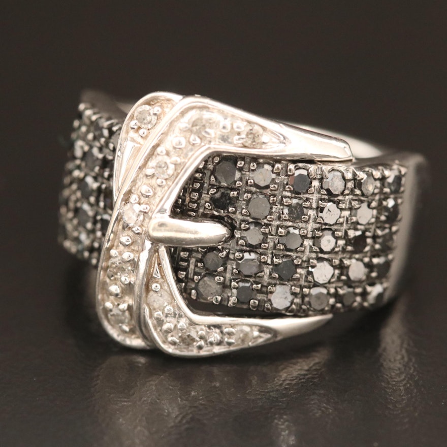 Sterling Silver Diamond Buckle Ring