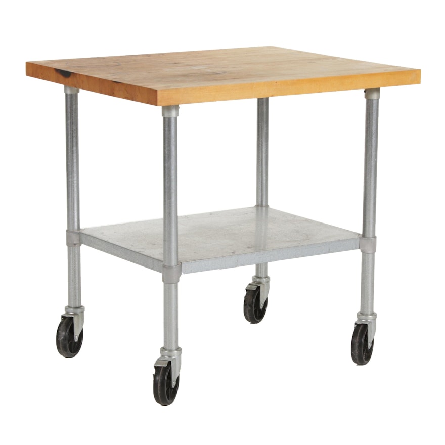 Duke Butcher Block Top Industrial Kitchen Cart