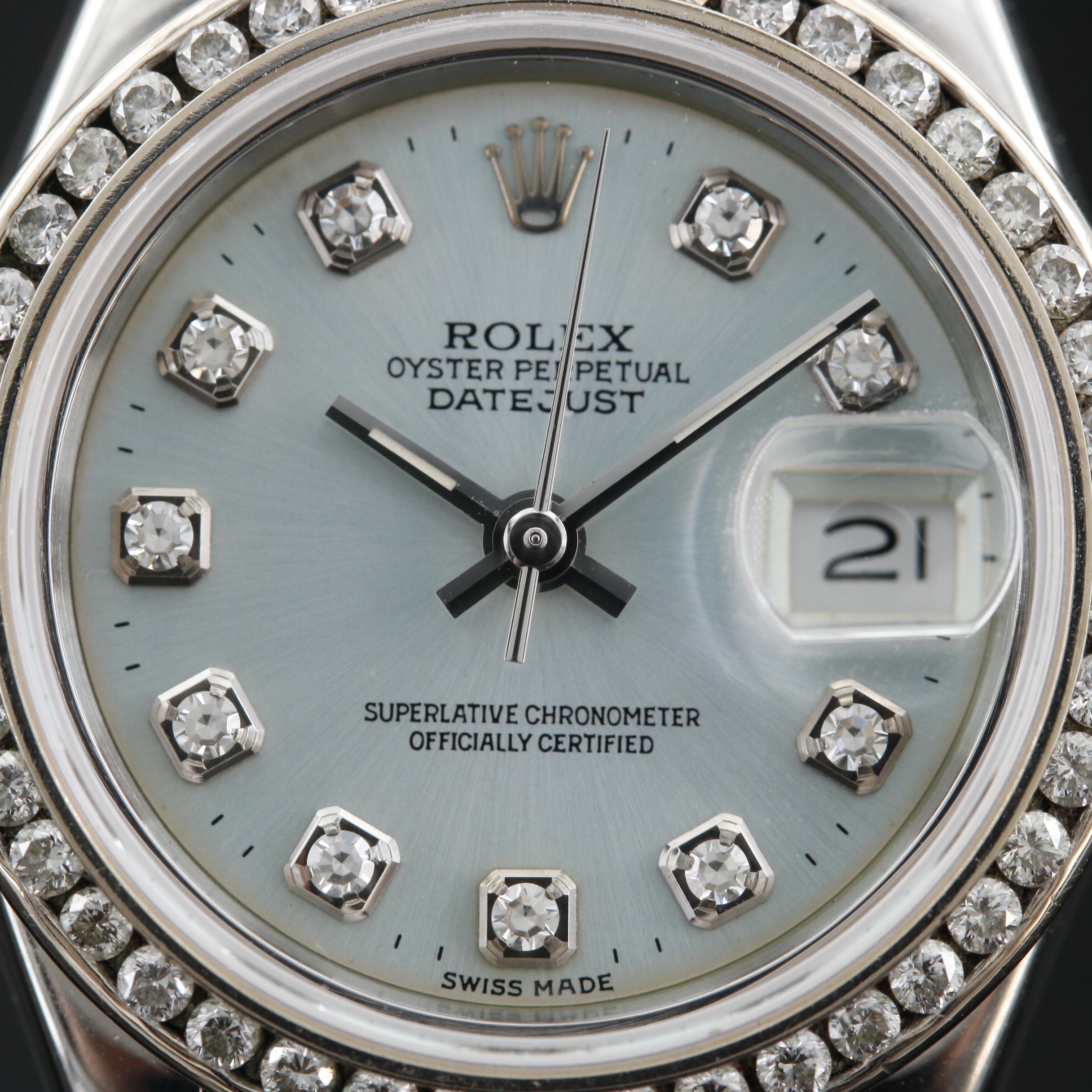 1987 Rolex Datejust 14K and Stainless Steel Automatic Watch with Diamonds