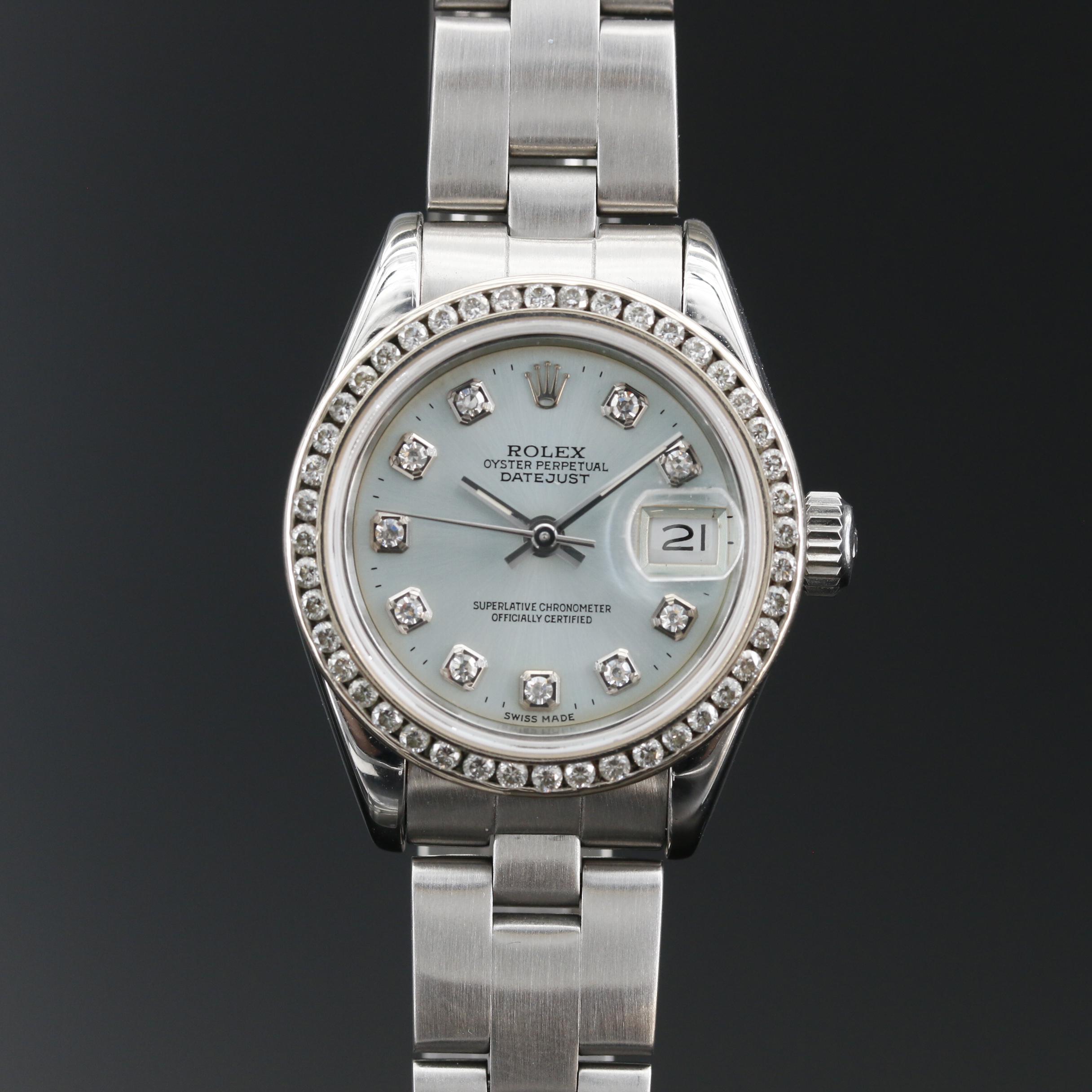 1987 Rolex Datejust 14K and Stainless Steel Automatic Watch with Diamonds